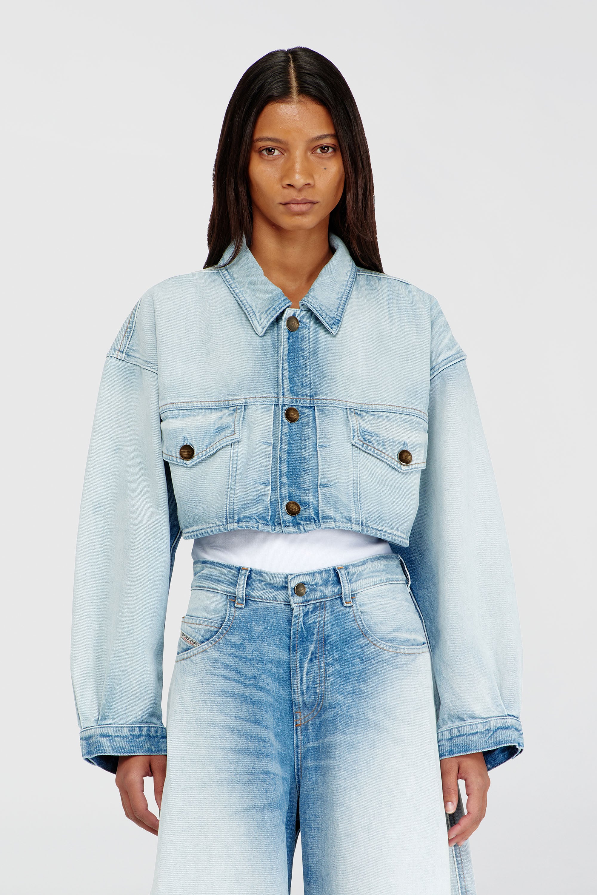 Diesel - DE-MALLEY-S, Giacca trucker oversize corta Donna in Blu - 1