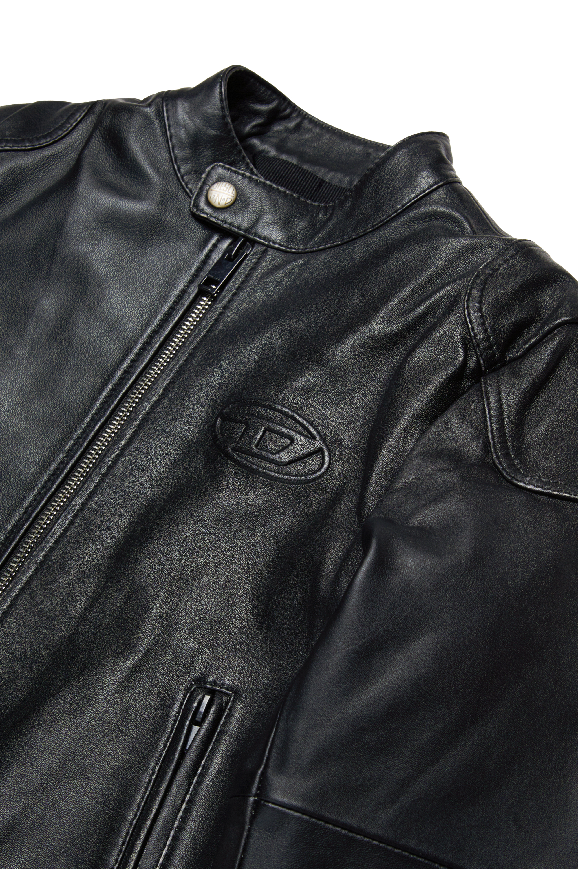 Diesel - JLHEIN, Giacca biker in pelle con logo Oval D in rilievo Uomo in Nero - 3