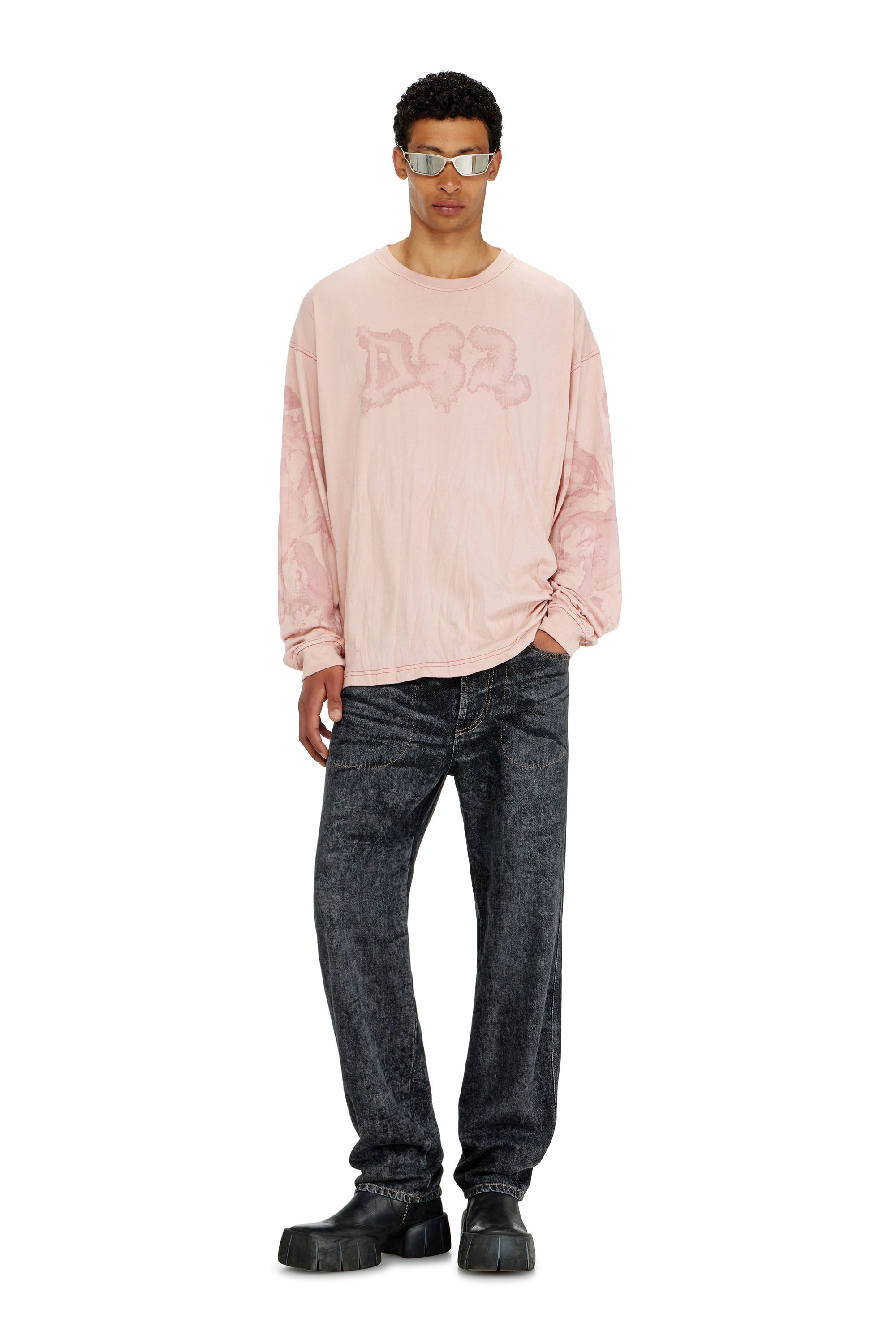 Diesel - T-BOXT-LS-AA4, T-shirt relaxed a manica lunga con stampa macchiata Uomo in ToBeDefined - 1