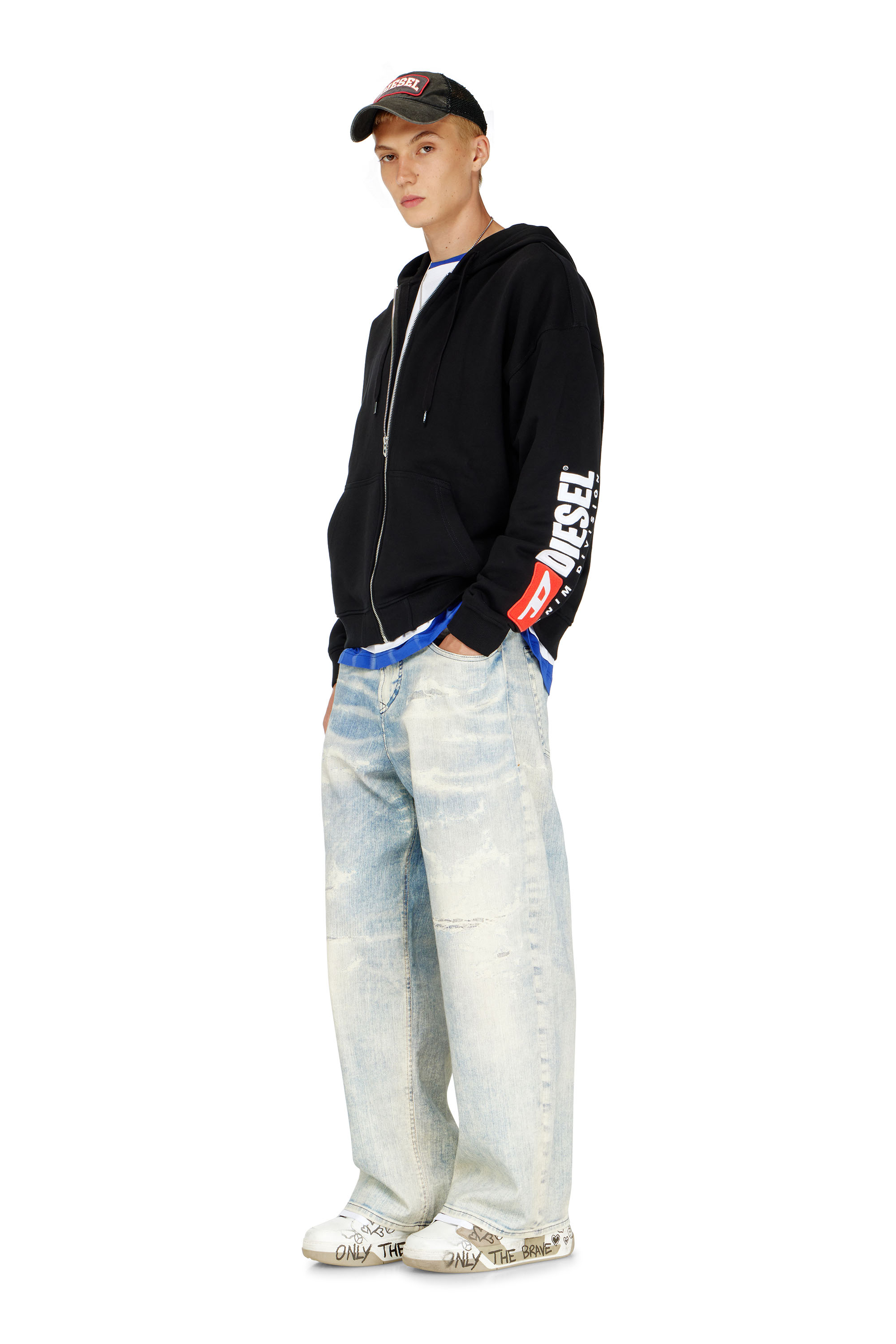 Diesel - S-BOXT-ZIP-HOOD-DIV, Felpa con cappuccio con ricamo del logo Uomo in Nero - 2
