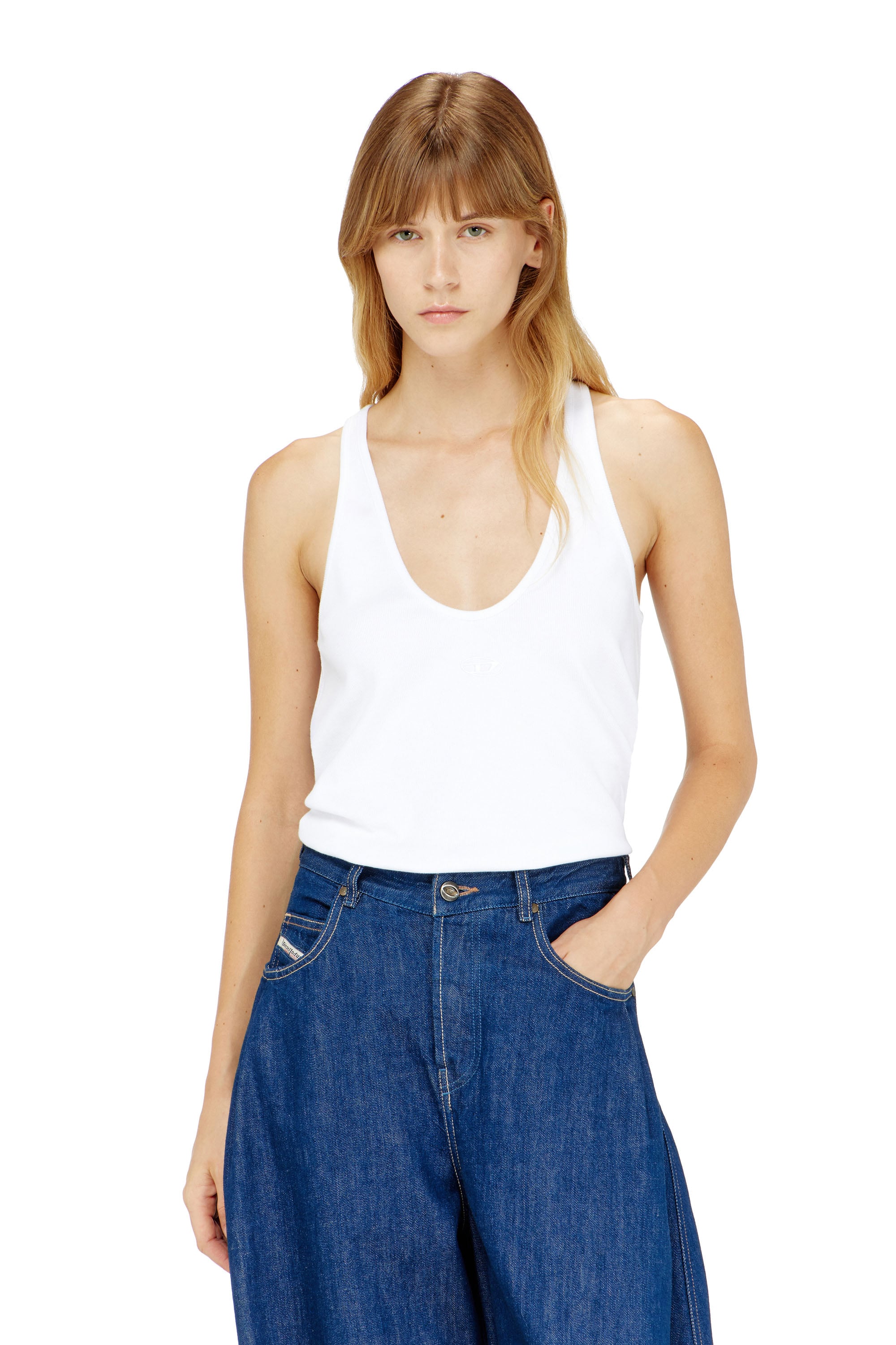 Diesel - T-IPSYA-LKDS, Canotta a costine con Oval D Donna in Bianco - 1