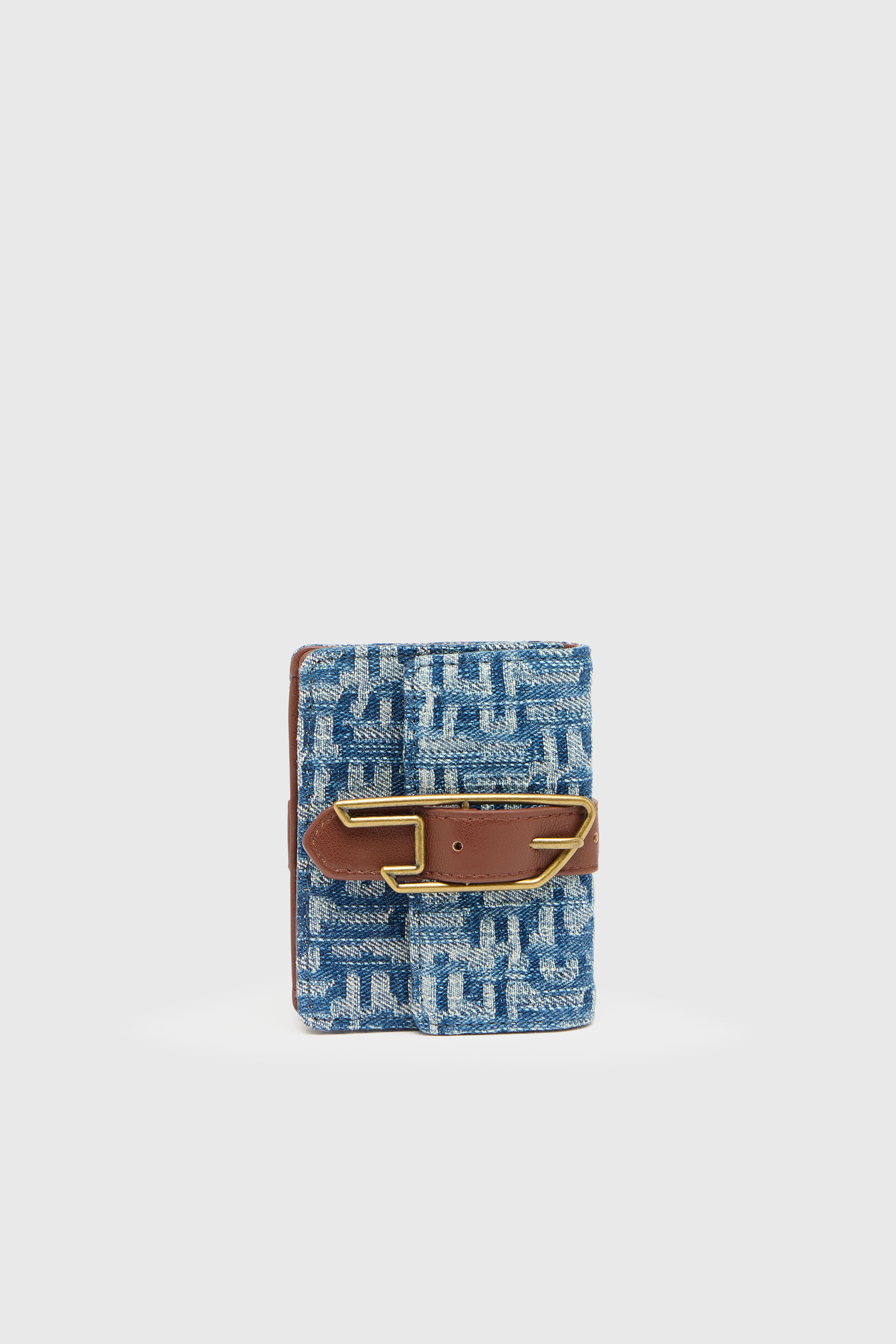 Diesel - D-LINE CARD HOLDER, Porta carte in monogram denim con dettaglio cintura Donna in Blu - 1