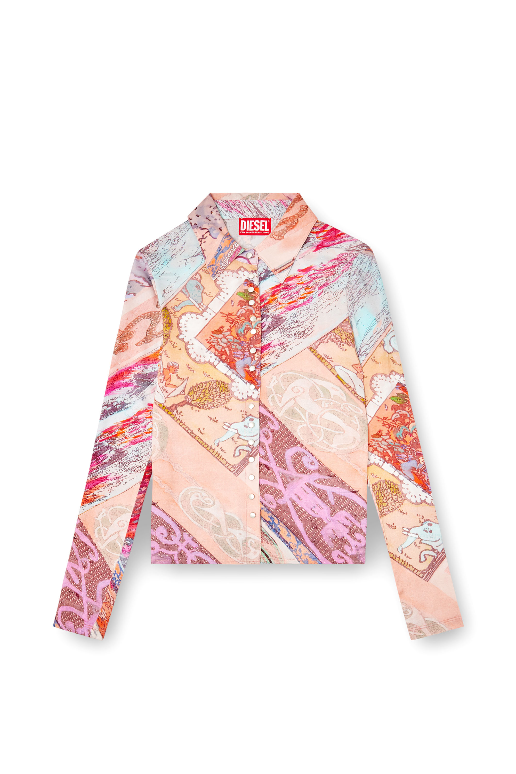 Diesel - C-AMELIA, Camicia in viscosa stretch con stampa araldica Donna in Rosa - 3