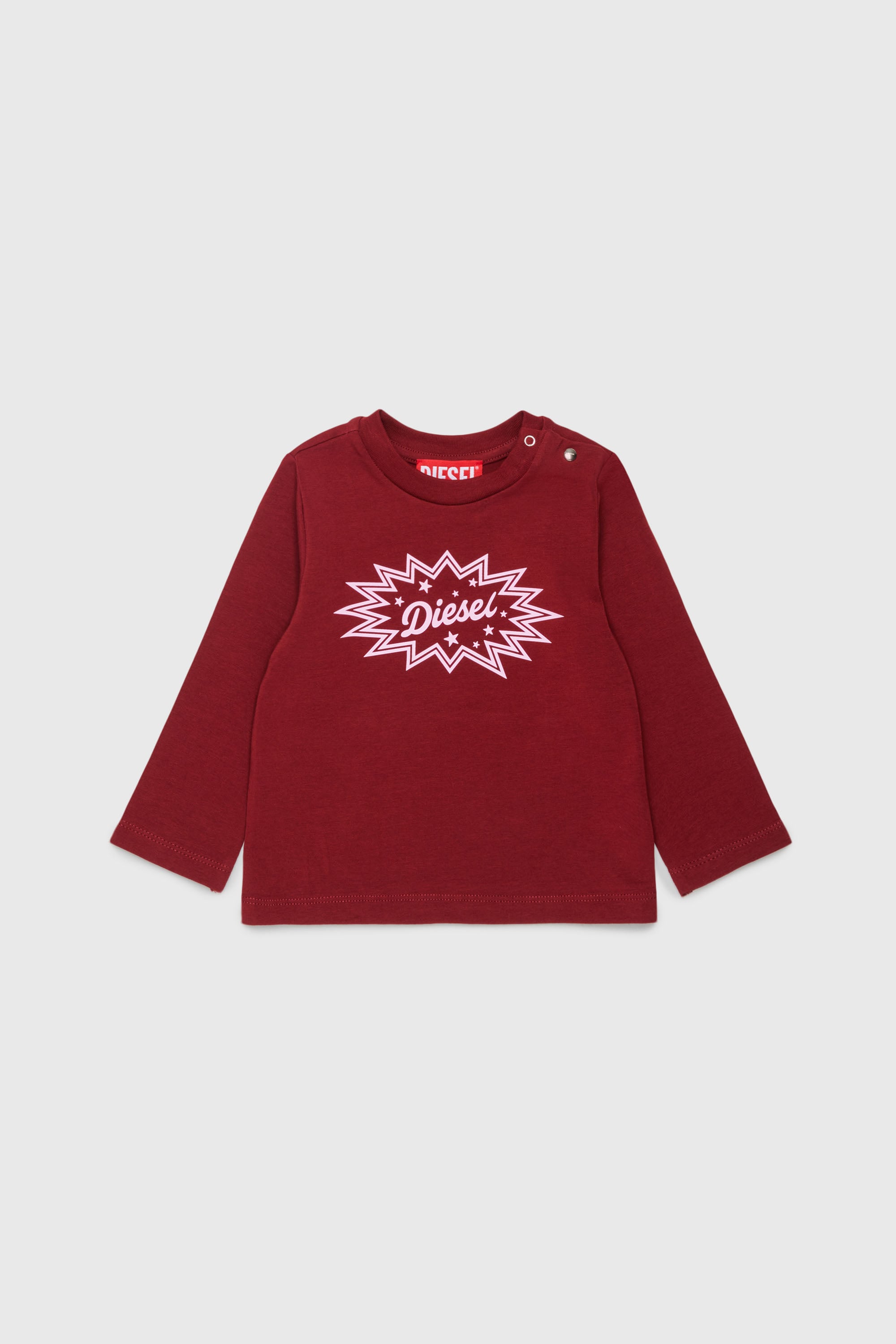 Diesel - TFUMB, T-shirt a manica lunga con stampa logo starburst Donna in Rosso - 1