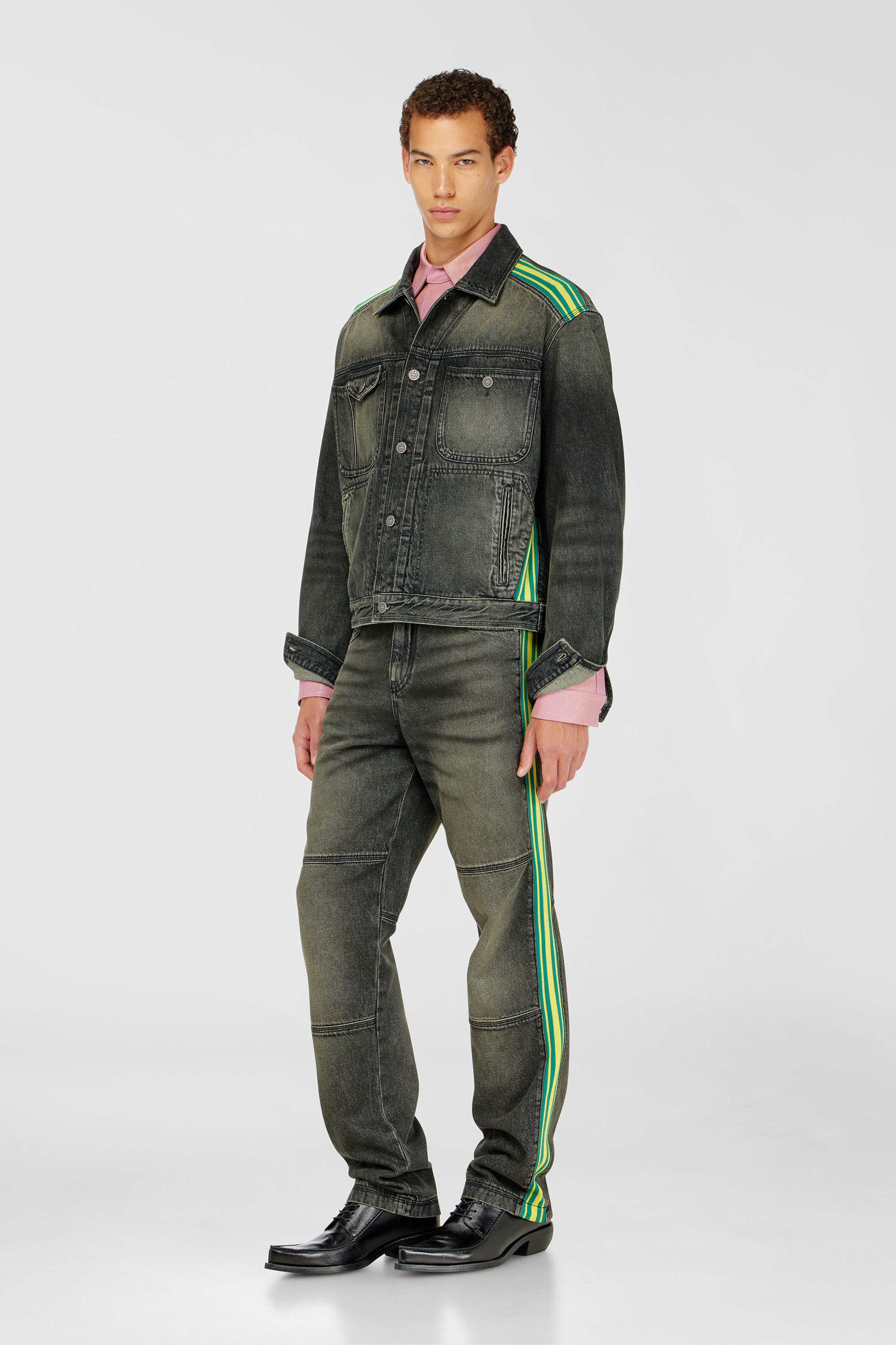 Diesel - D-BAS-FSJ1, Giacca trucker con bande a righe sulle spalle Uomo in Grigio - 1