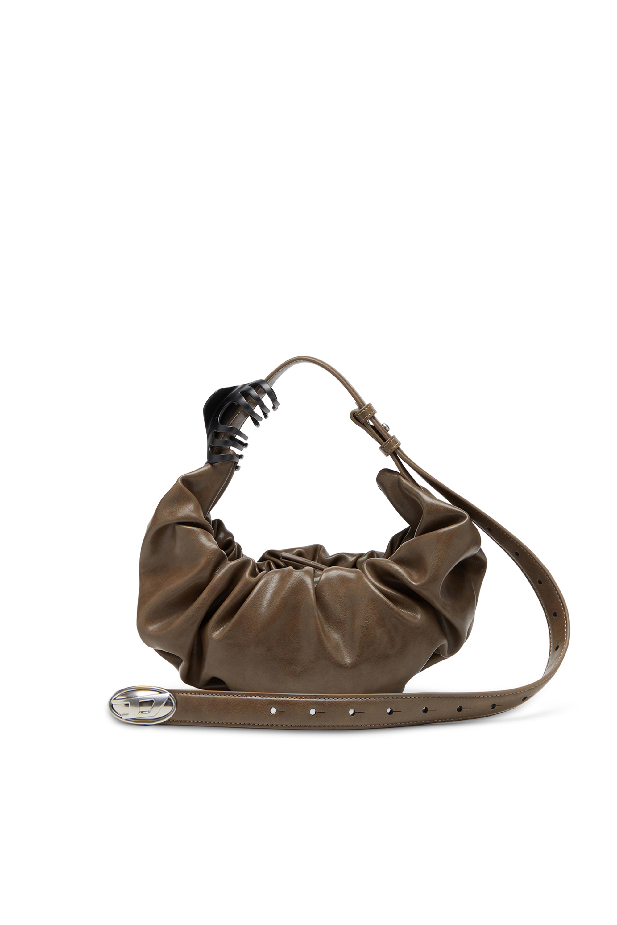 Diesel - GRAB-D HOBO S, Grab-D S-Borsa hobo piccola in PU lucido scrunched Donna in Marrone - 1