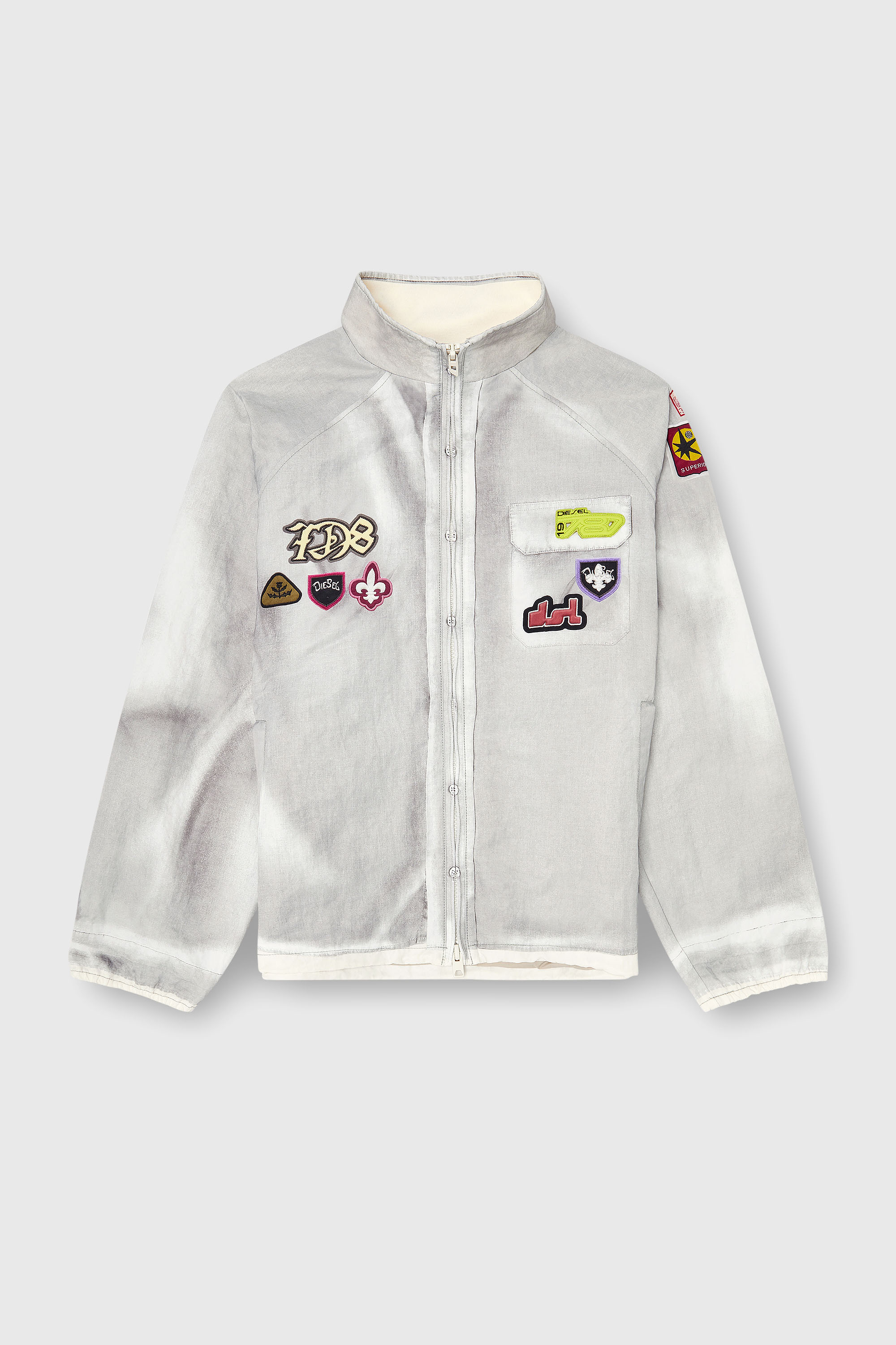 Diesel - J-PATCH, Giacca windbreaker con patch trompe l&rsquo;oeil Uomo in Grigio - 2