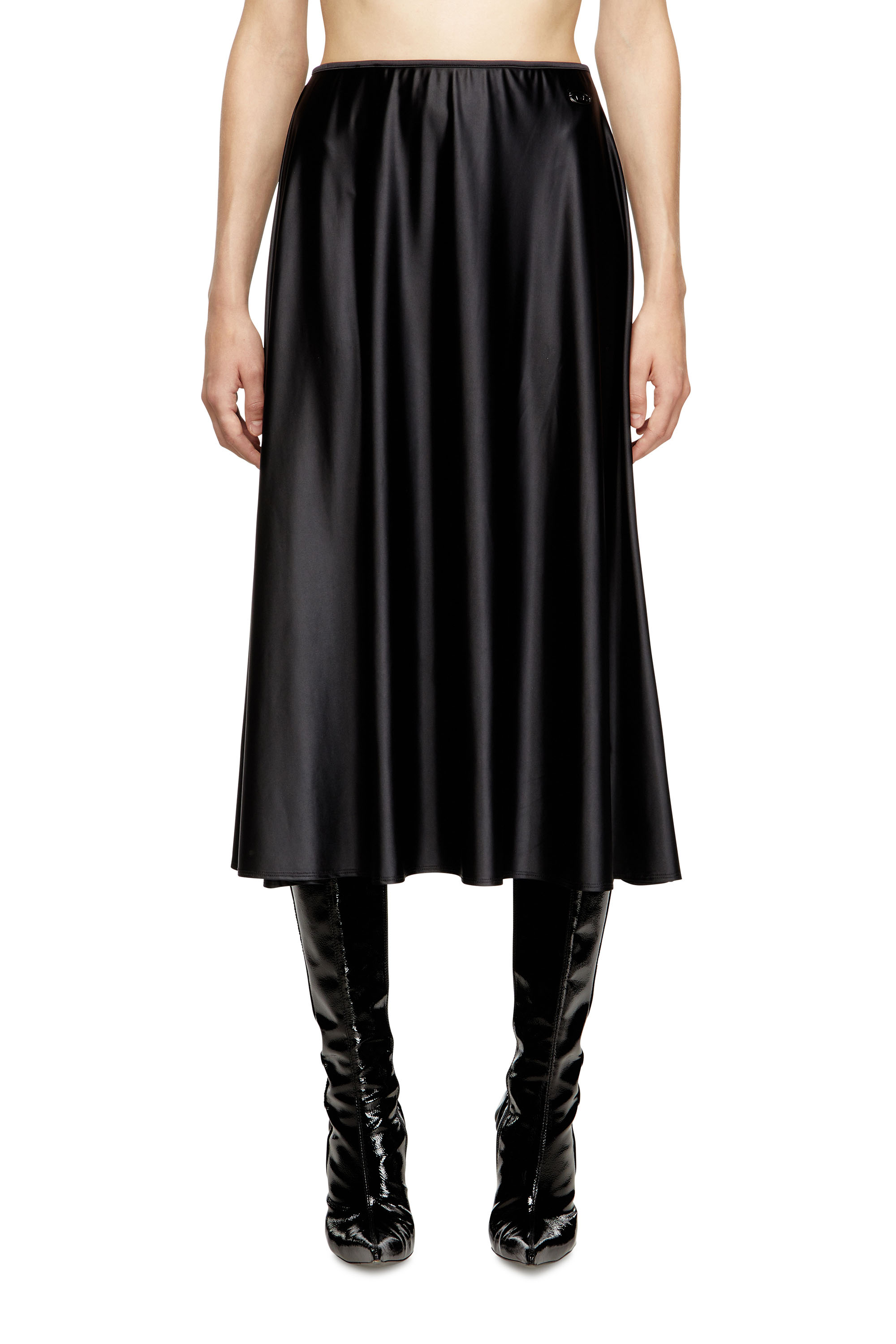Diesel - O-MORI, Gonna midi in nylon dal taglio svasato Donna in Nero - 1