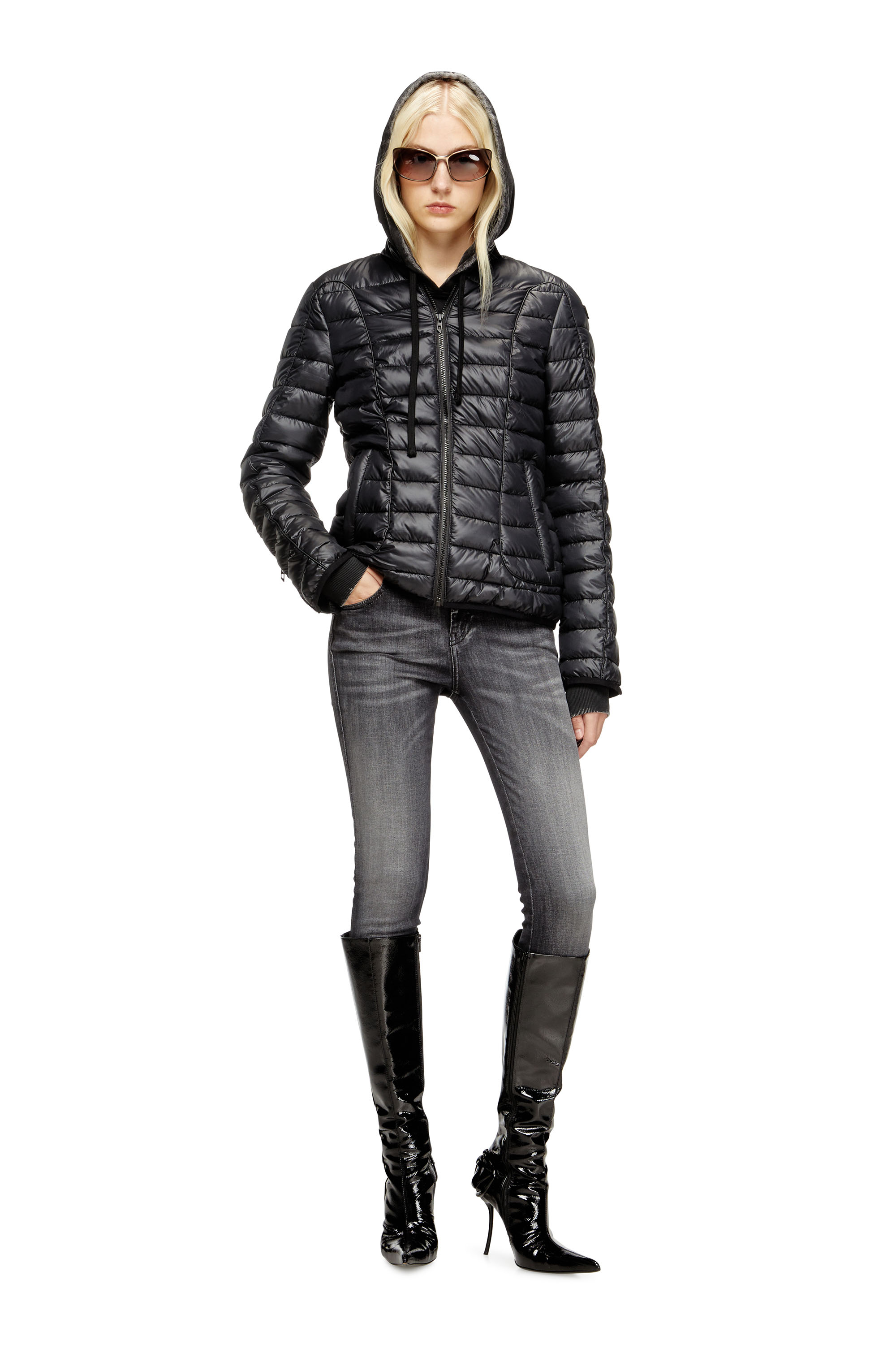 Diesel - W-PILOT-FEM, Giacca imbottita con dettagli biker Donna in Nero - 2