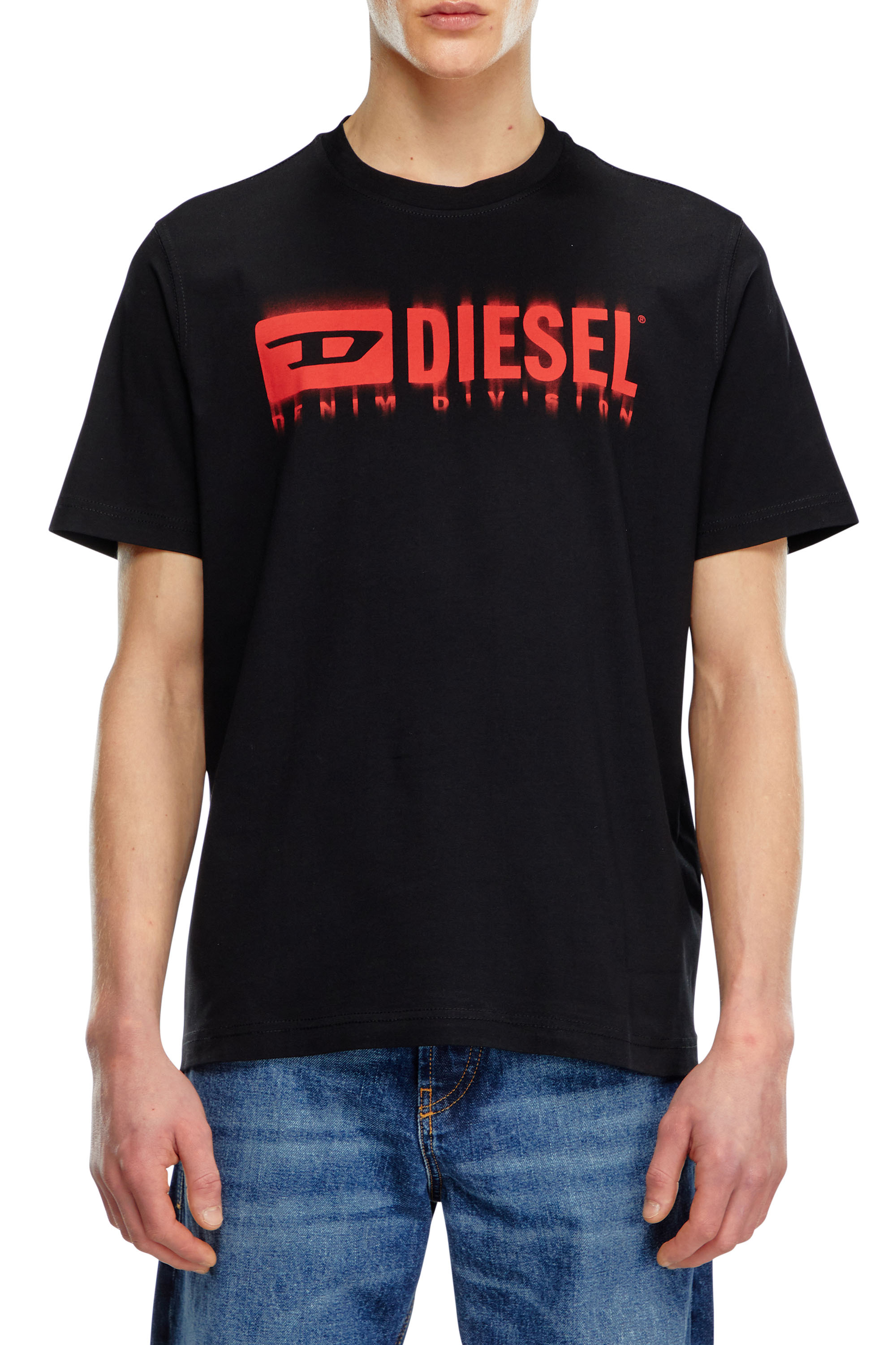 Diesel - T-ADJUST-Q7, T-shirt con logo Diesel sfumato Uomo in Nero - 1