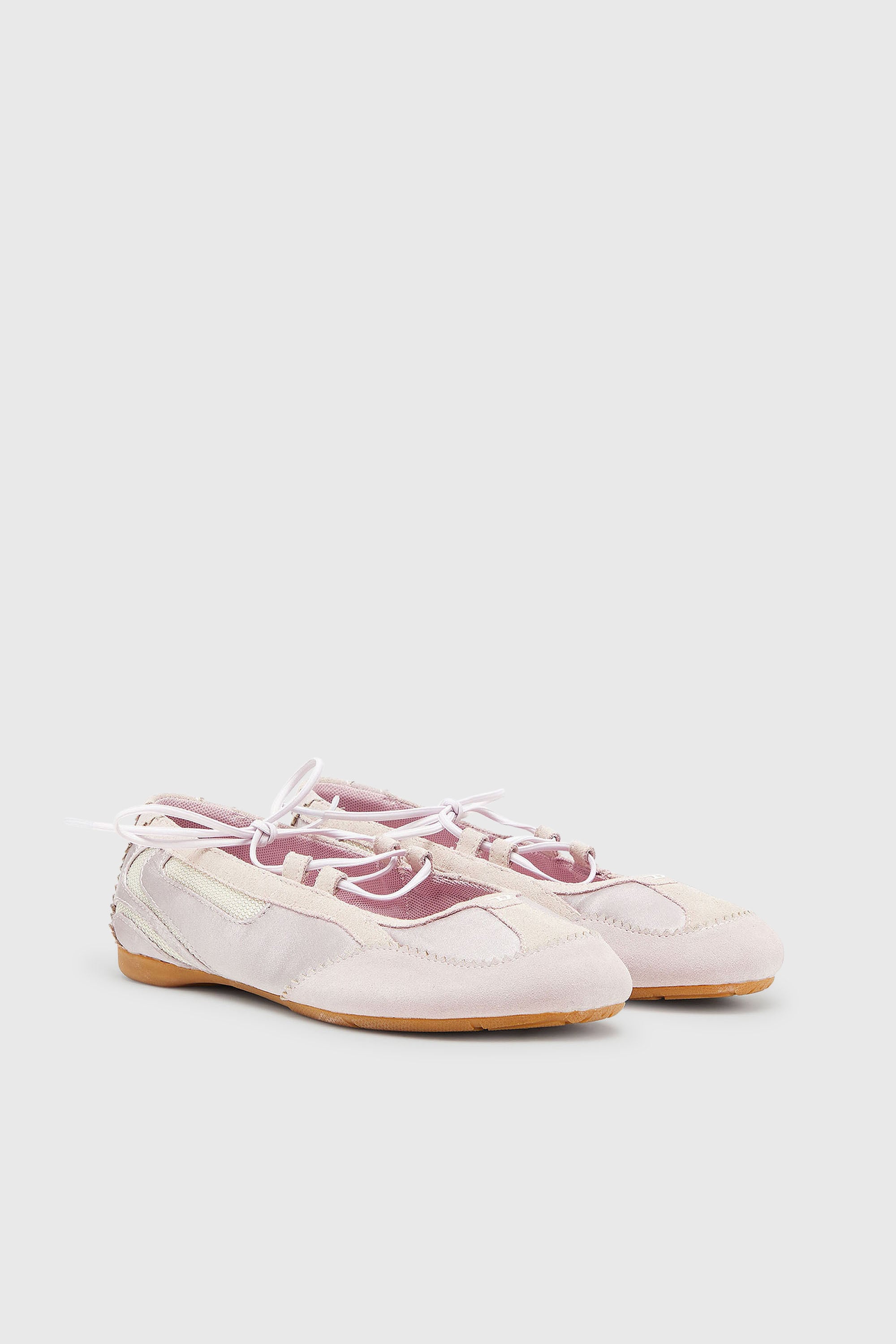 Diesel - D-MILE BALLERINA LACE UP II W, D-Mile - Ballerine stringate in pelle e mesh Donna in Rosa - 2