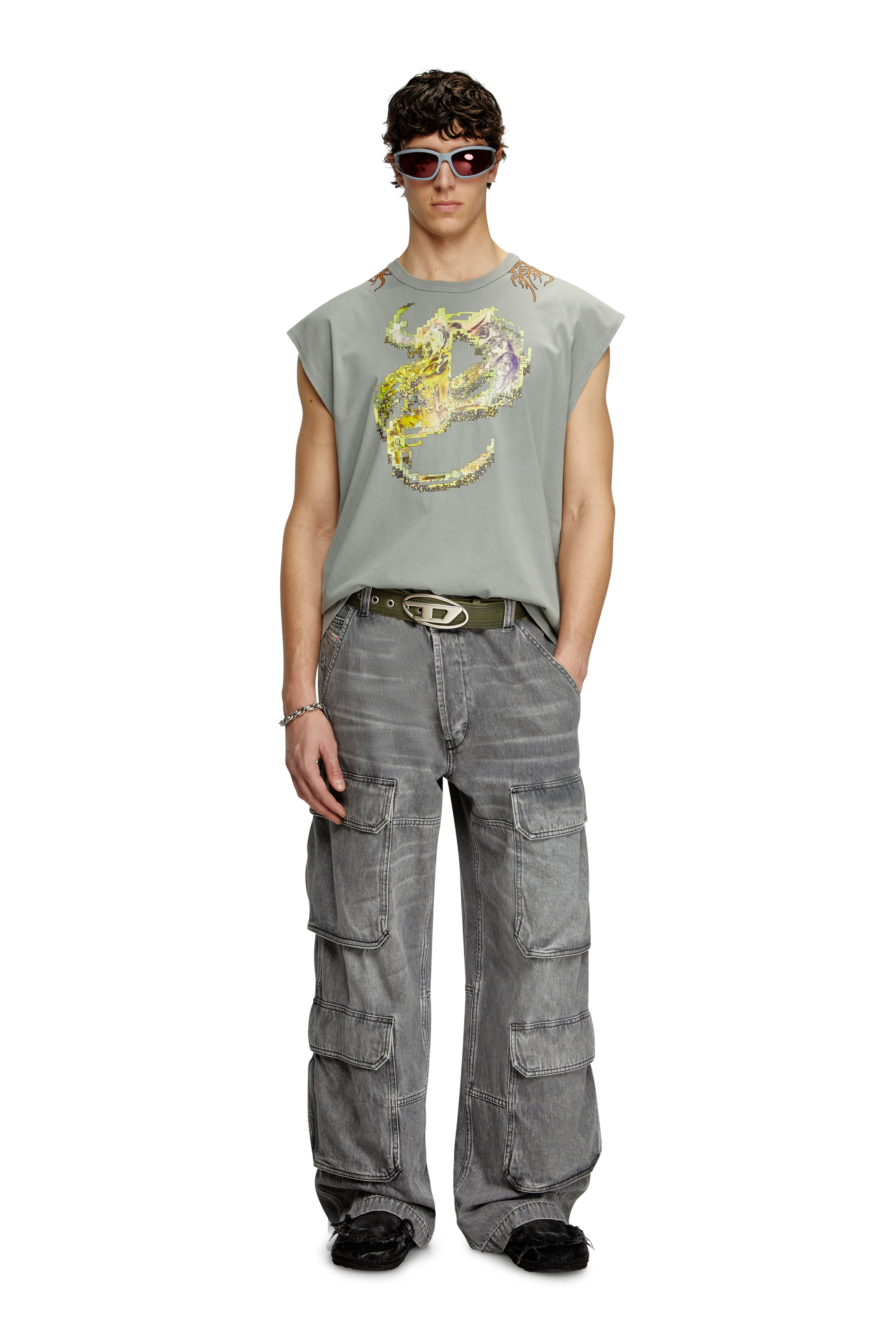 Diesel - T-BOXT-SL-R1, Tank top con grafiche tattoo Uomo in Grigio - 2