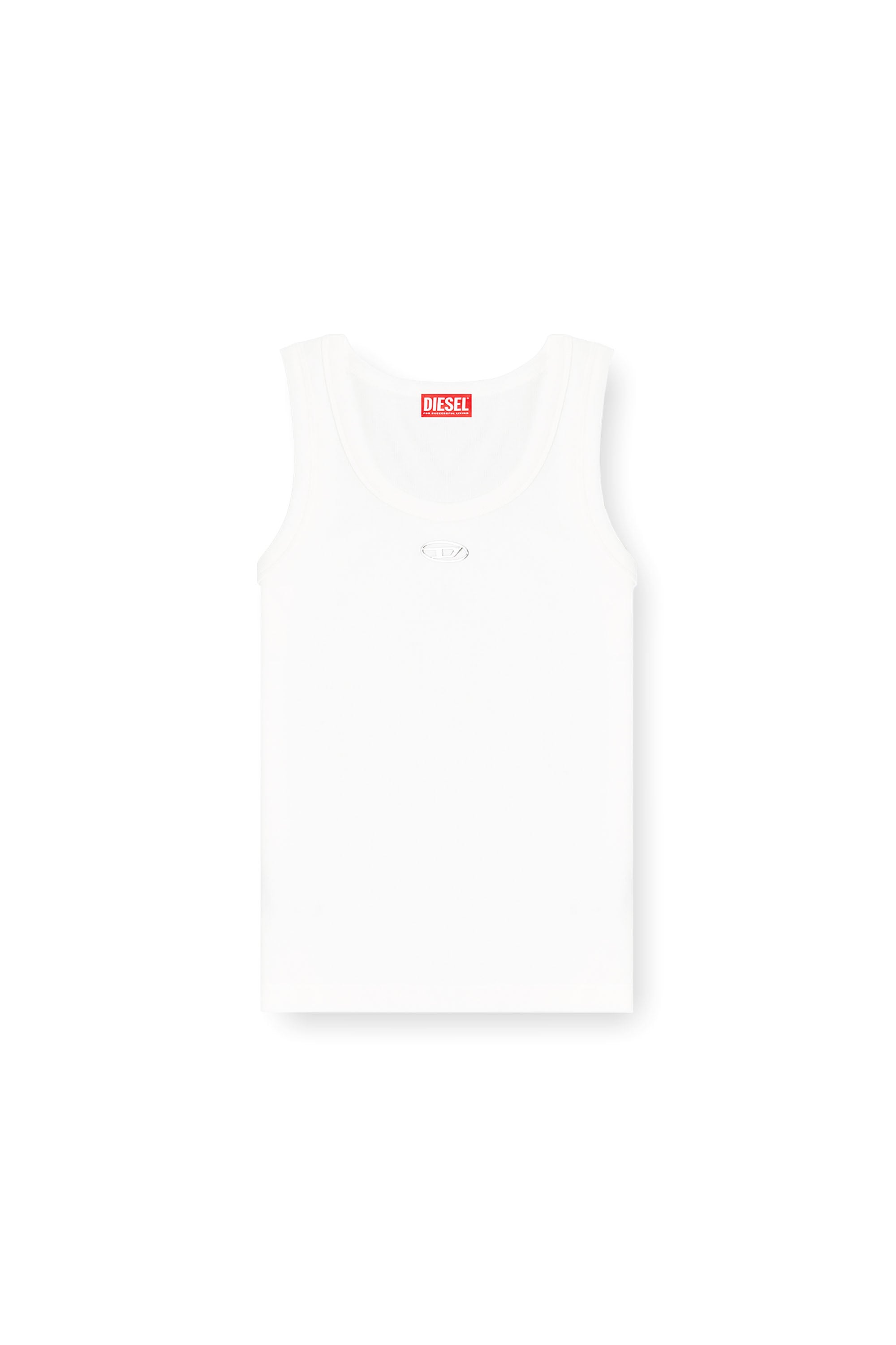 Diesel - T-ANKI-OD, Canotta slim a costine con Oval D metallica Donna in Bianco - 3