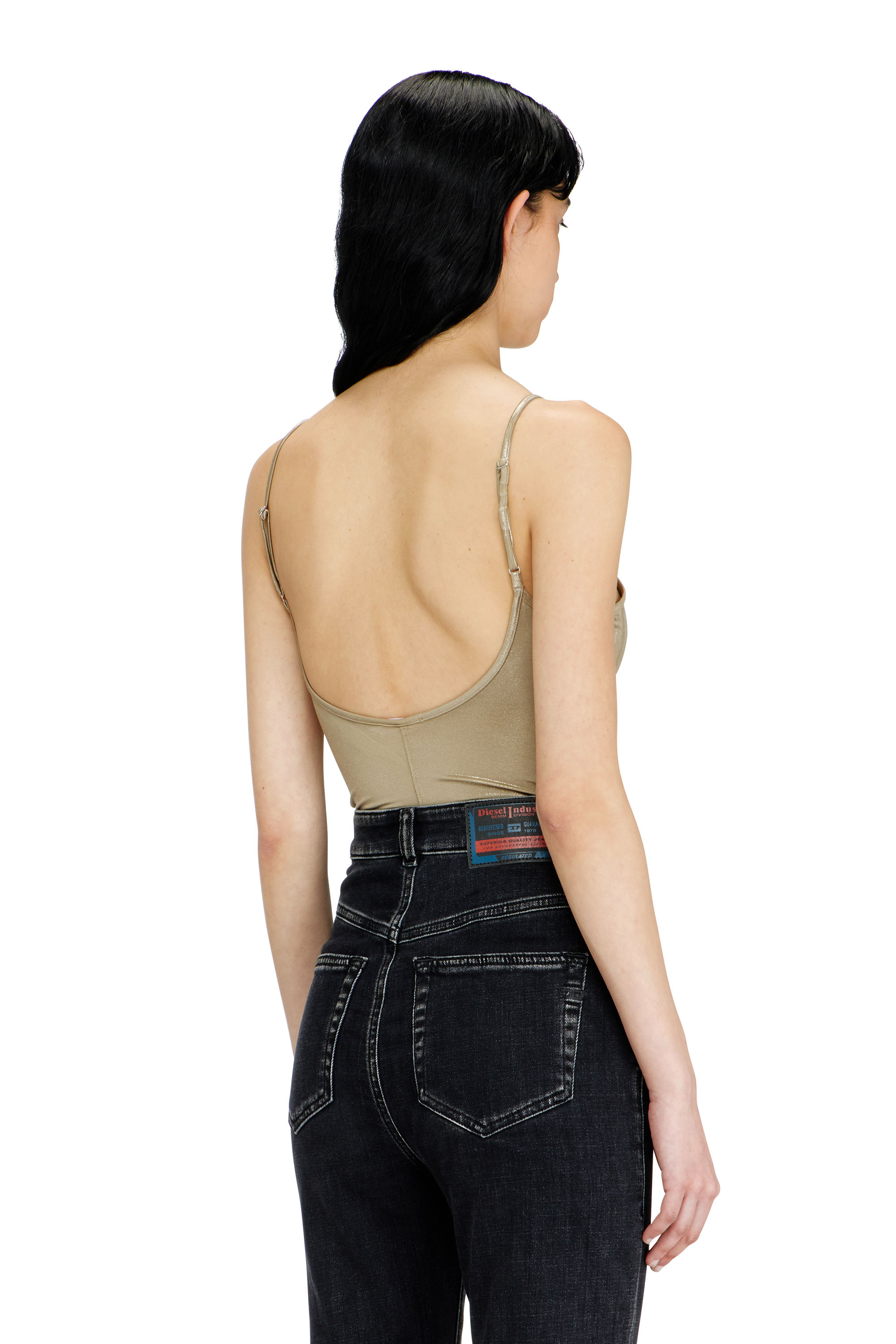 Diesel - T-IMYNY, Body in jersey lucido con girocollo Donna in Beige - 3