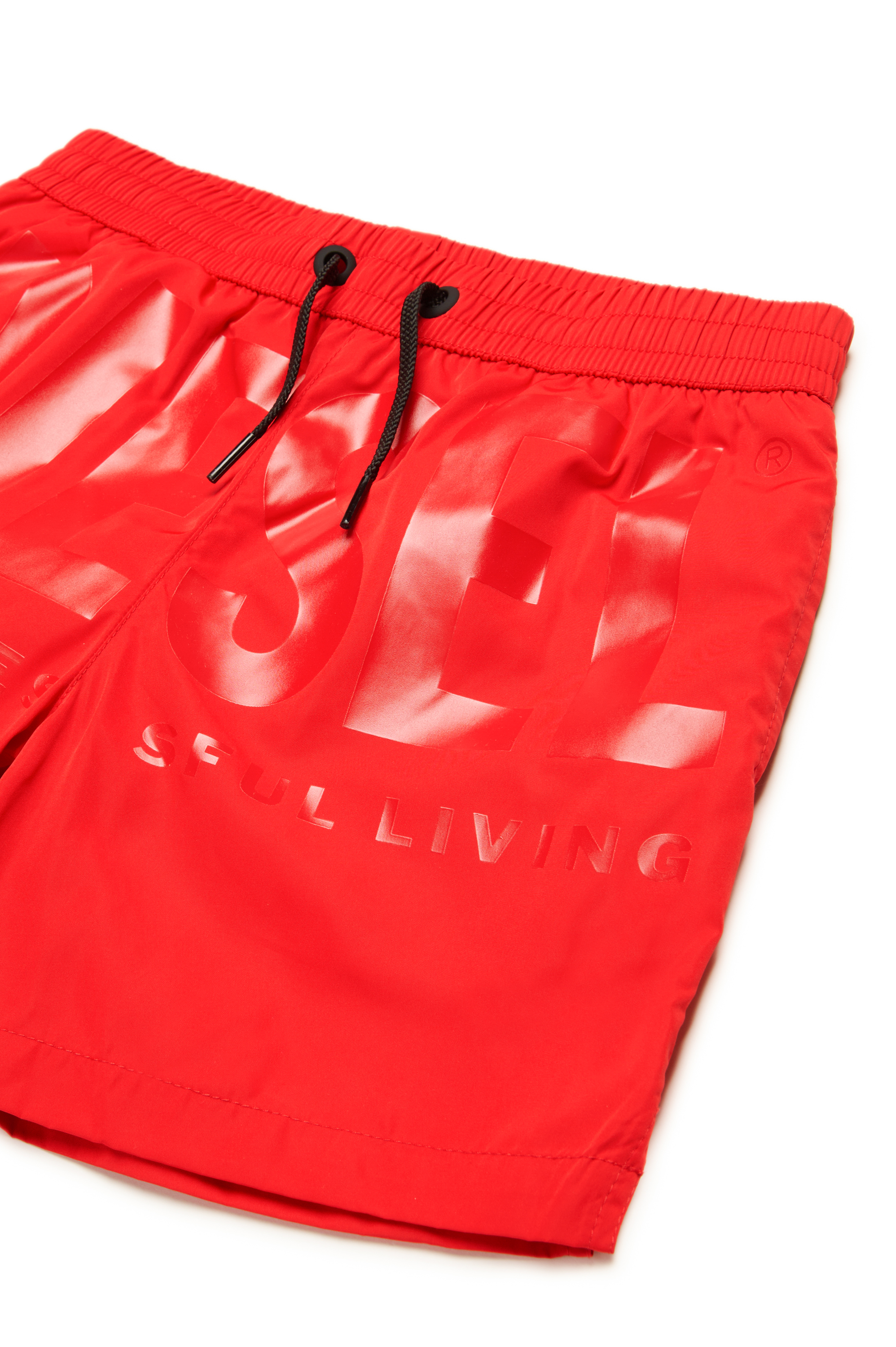 Diesel - MKENM, Pantaloncini da bagno con logo Biscotto tono su tono Uomo in Rosso - 3