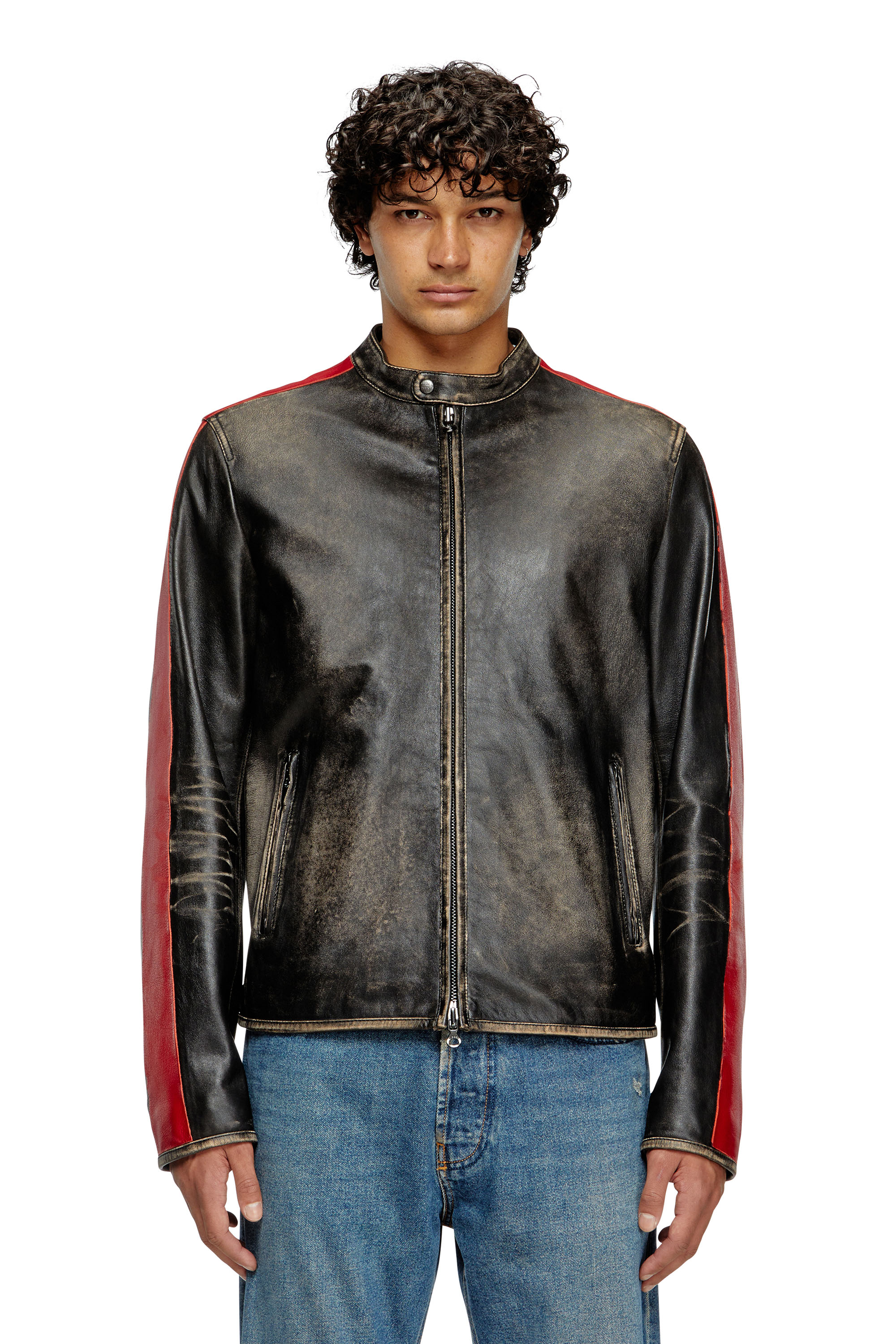 Diesel - L-RENN, Giacca in pelle con righe a contrasto Uomo in Multicolor - 1