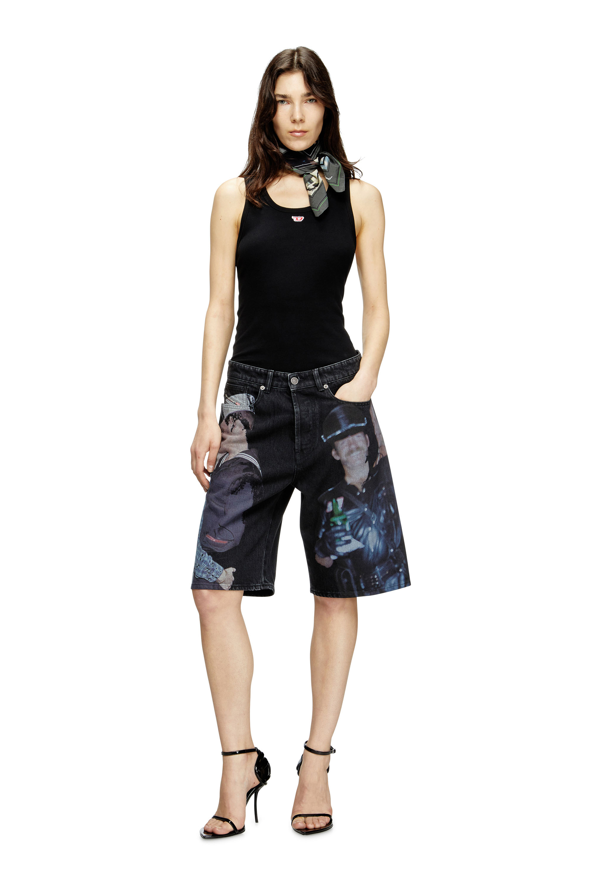 Diesel - PR-D-RIXFORD-S, Short in denim con stampa multicolor Unisex in Nero - 5