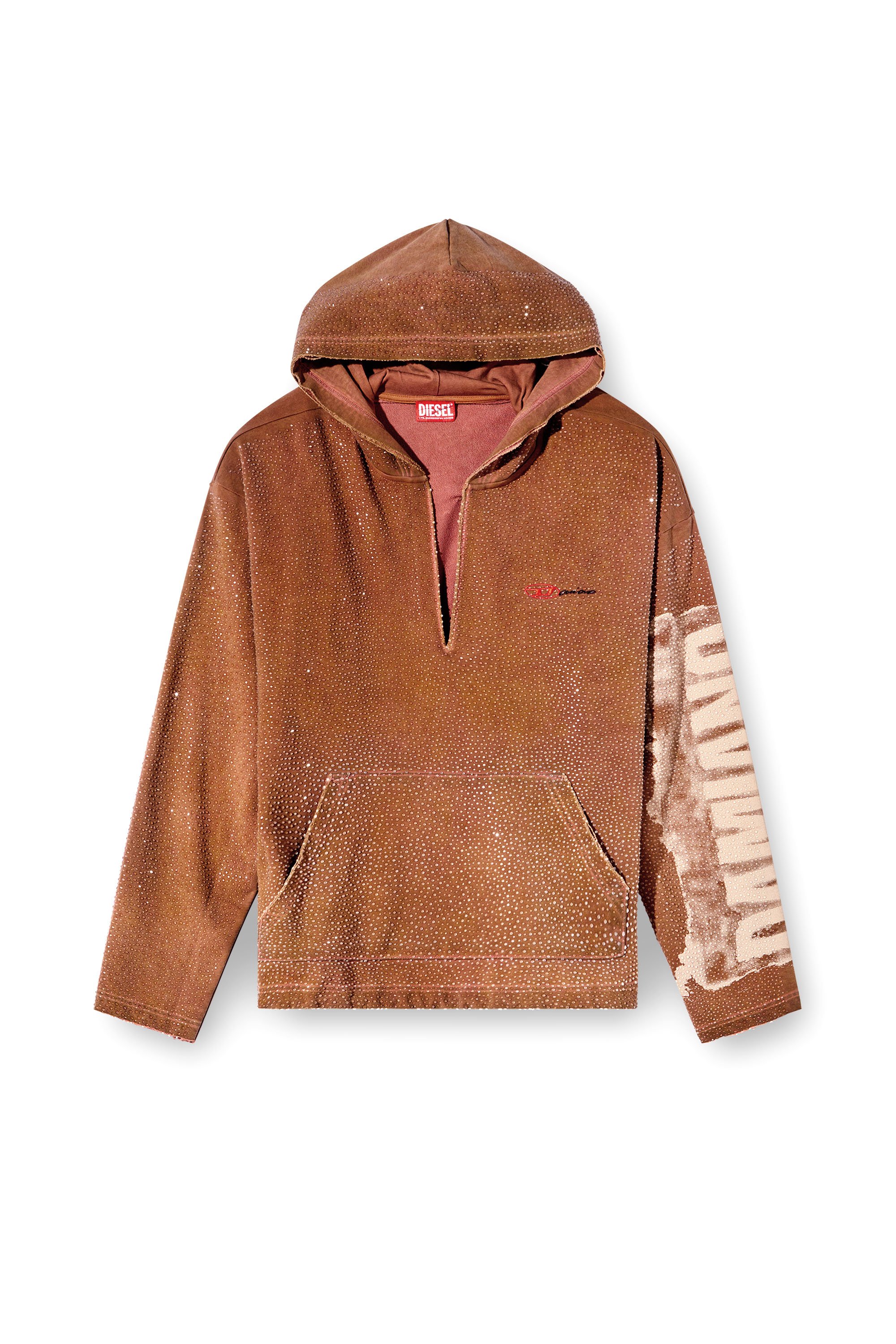 Diesel - S-BOXT-HOOD-LUX-DD, Hoodie con scollo a V e cristalli Unisex in Marrone - 4