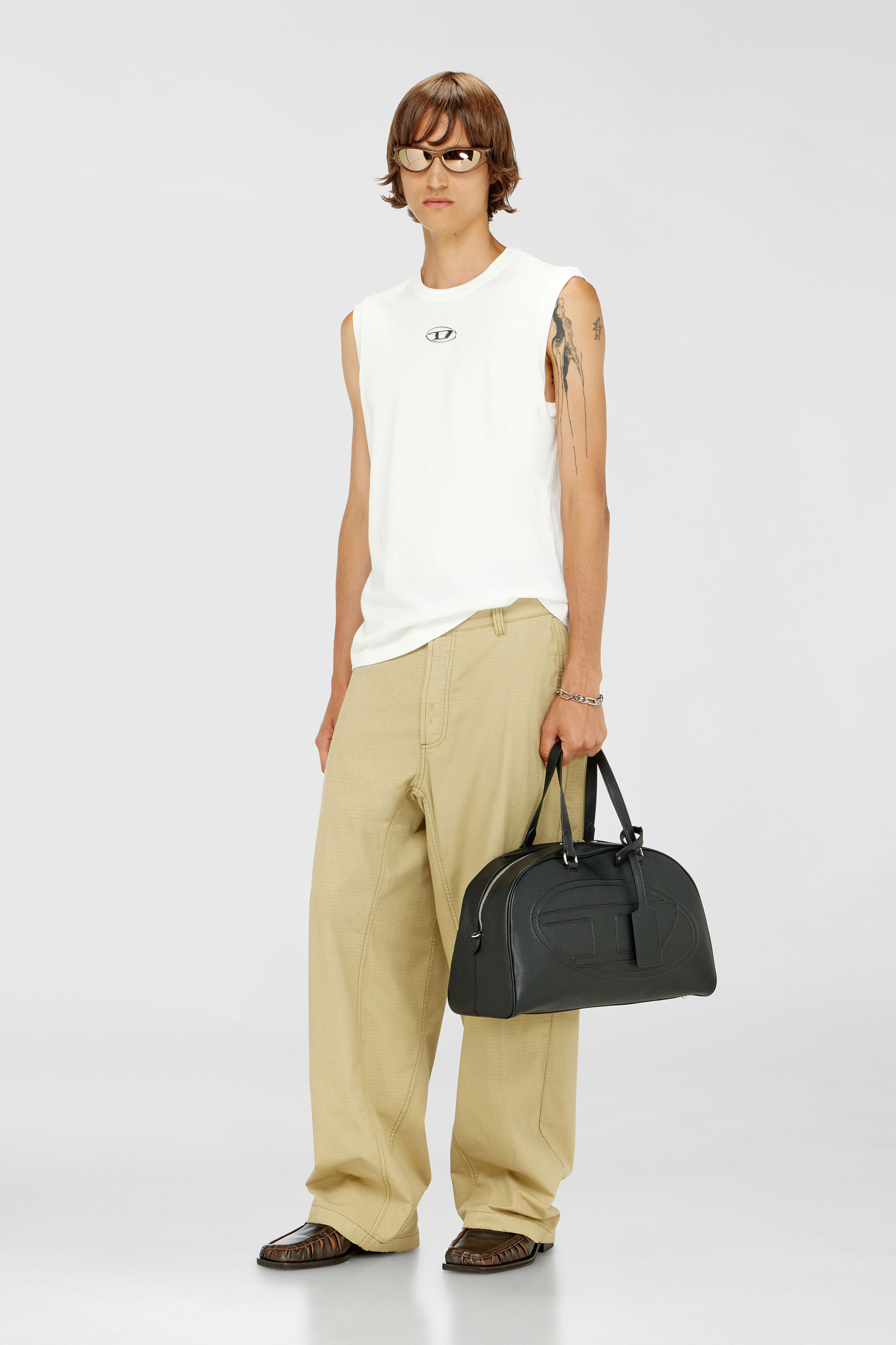 Diesel - T-BISCO-IOD, Canotta in cotone con Oval D metallizzata Uomo in Bianco - 1