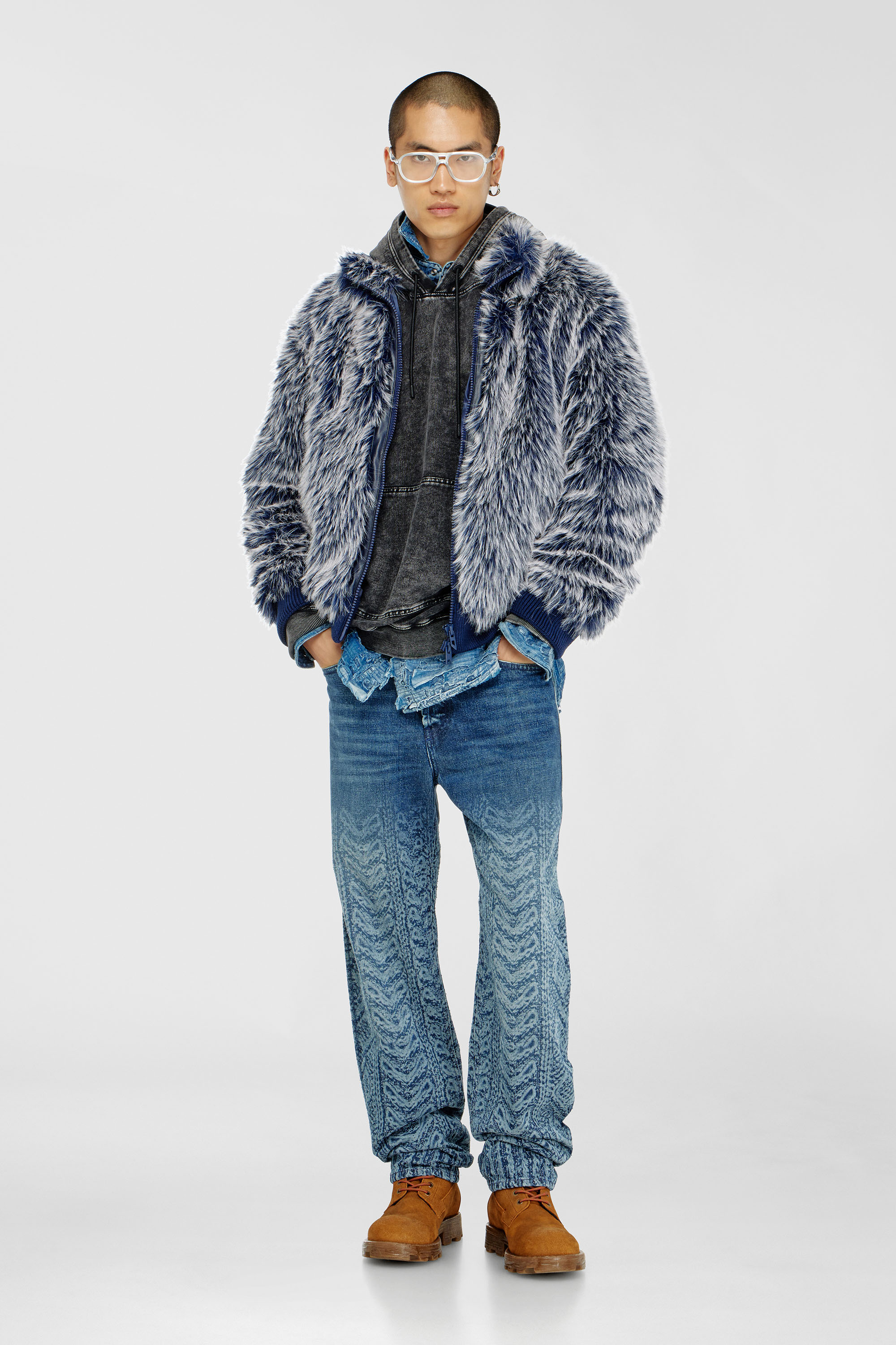 Diesel - S-BOXT-HOOD-TUK, Felpa con cappuccio effetto denim lavorato Uomo in Grigio - 2