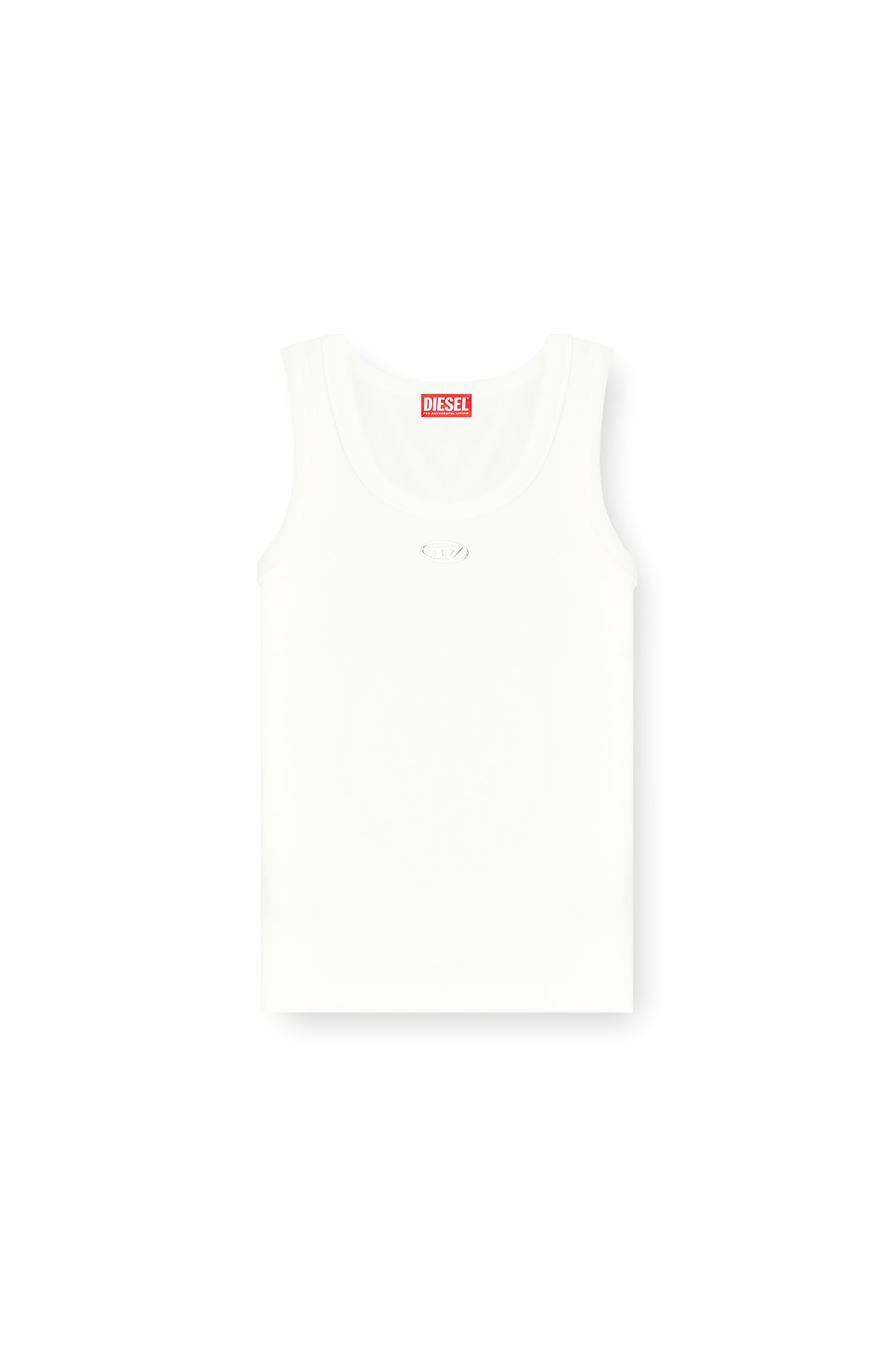 Diesel - T-ANKI-OD, Canotta slim a costine con Oval D metallica Donna in Bianco - 2