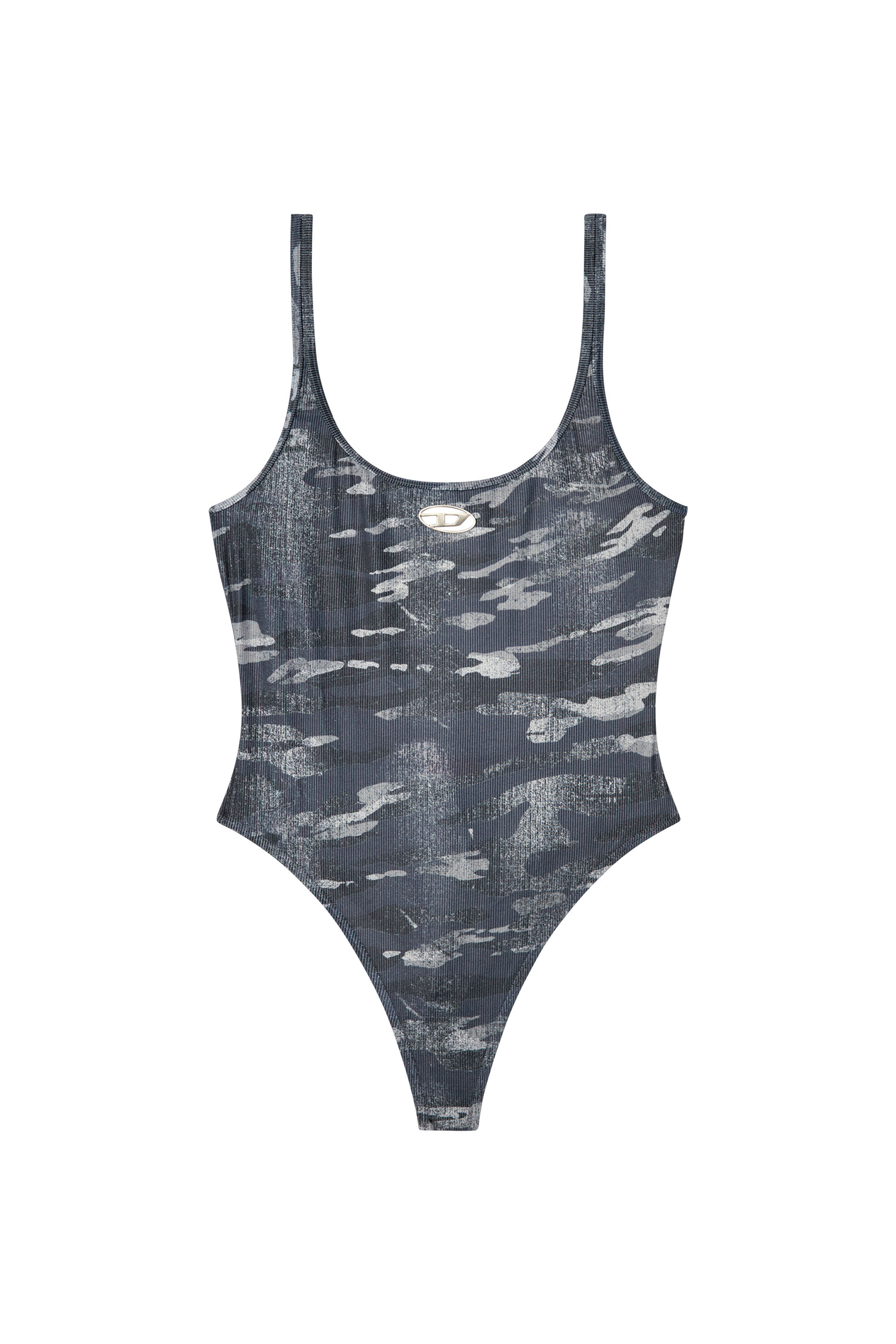 Diesel - UT-BODY-UTLT, Costume da bagno camouflage con logo cut-out Donna in Nero - 4