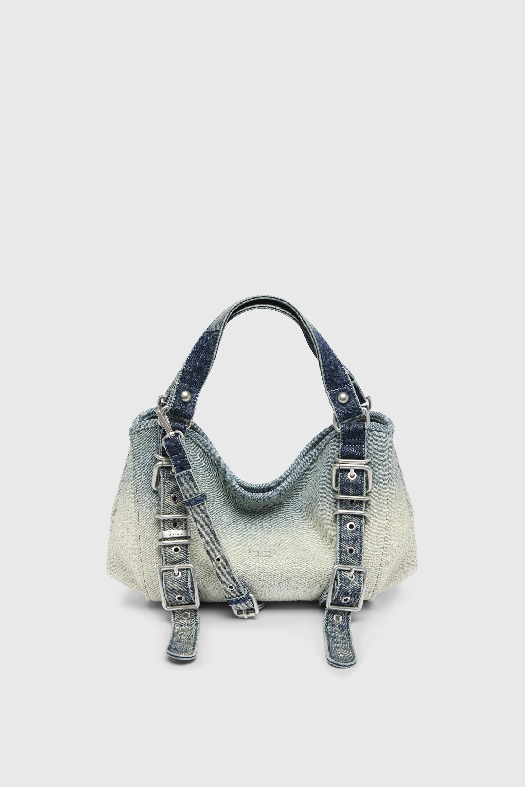 Diesel - D-ONE TOPHANDLE S, D-One-Borsa piccola a mano in denim solarizzato con cristalli Donna in Blu - 2