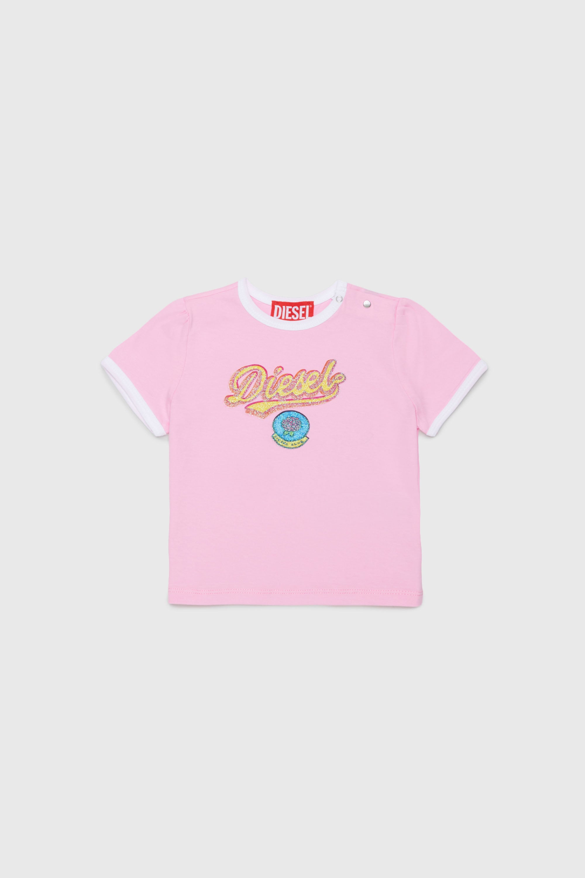 Diesel - TEPAB, T-shirt in cotone con logo effetto glitter Donna in Rosa - 1