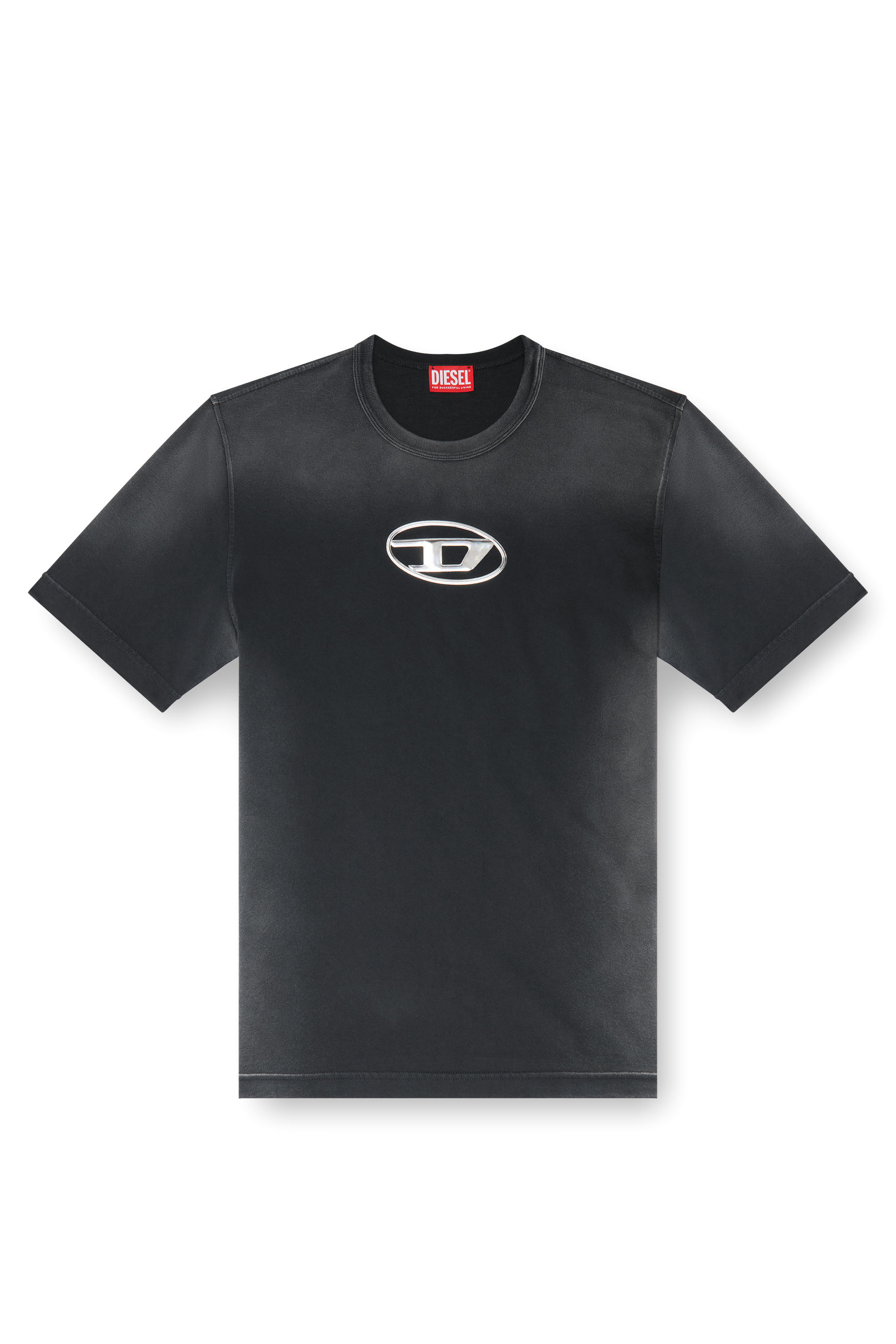 Diesel - T-ADJUST-Q8, Man Faded T-shirt with cut-out Oval D logo in Black - Image 4