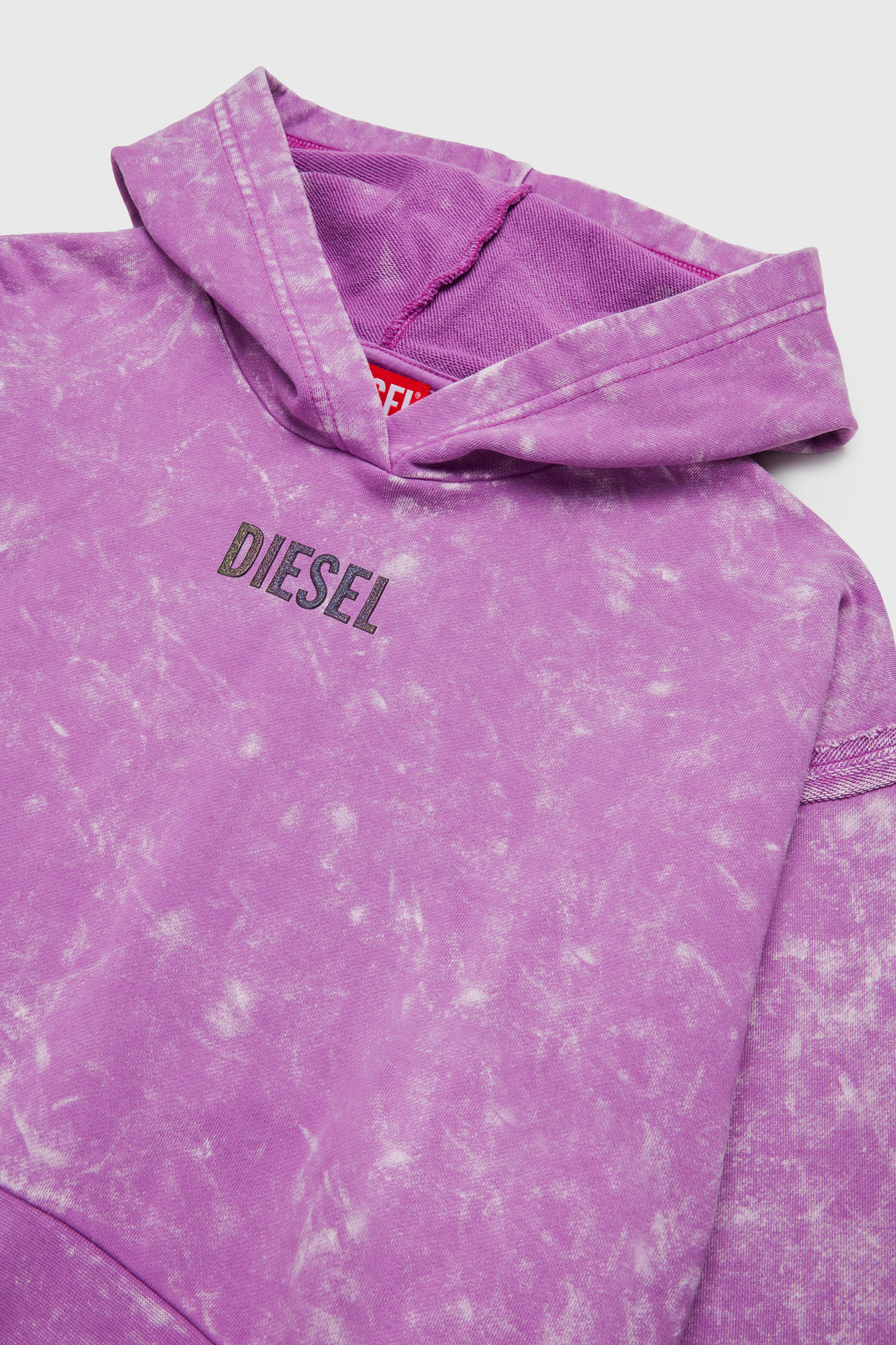 Diesel - SLOXY, Felpa con cappuccio effetto tie-dye con logo arcobaleno Donna in Viola - 3