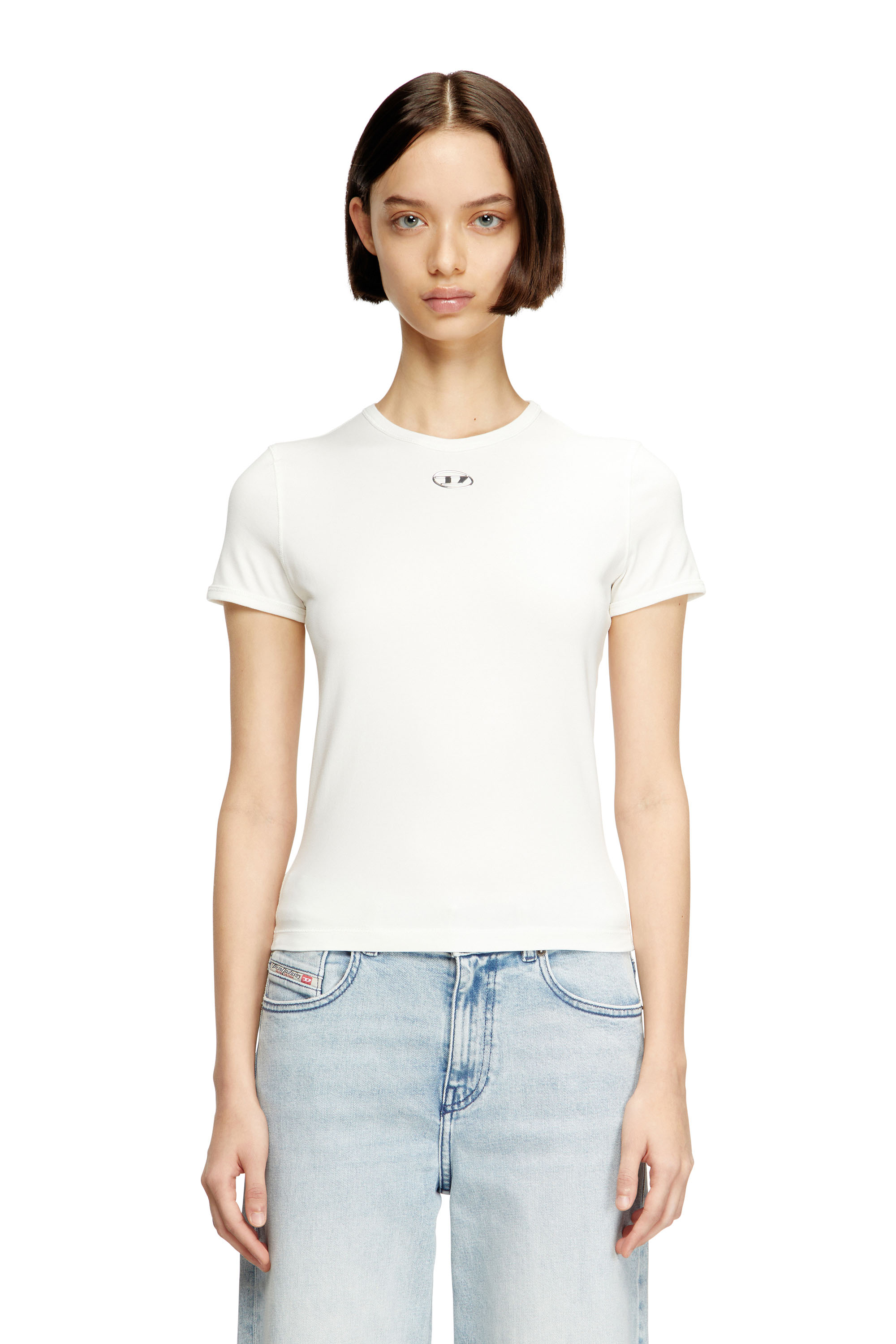 Diesel - T-UNCUTIESLONG-OD, T-shirt slim-fit con Oval D metallico Donna in ToBeDefined - 1