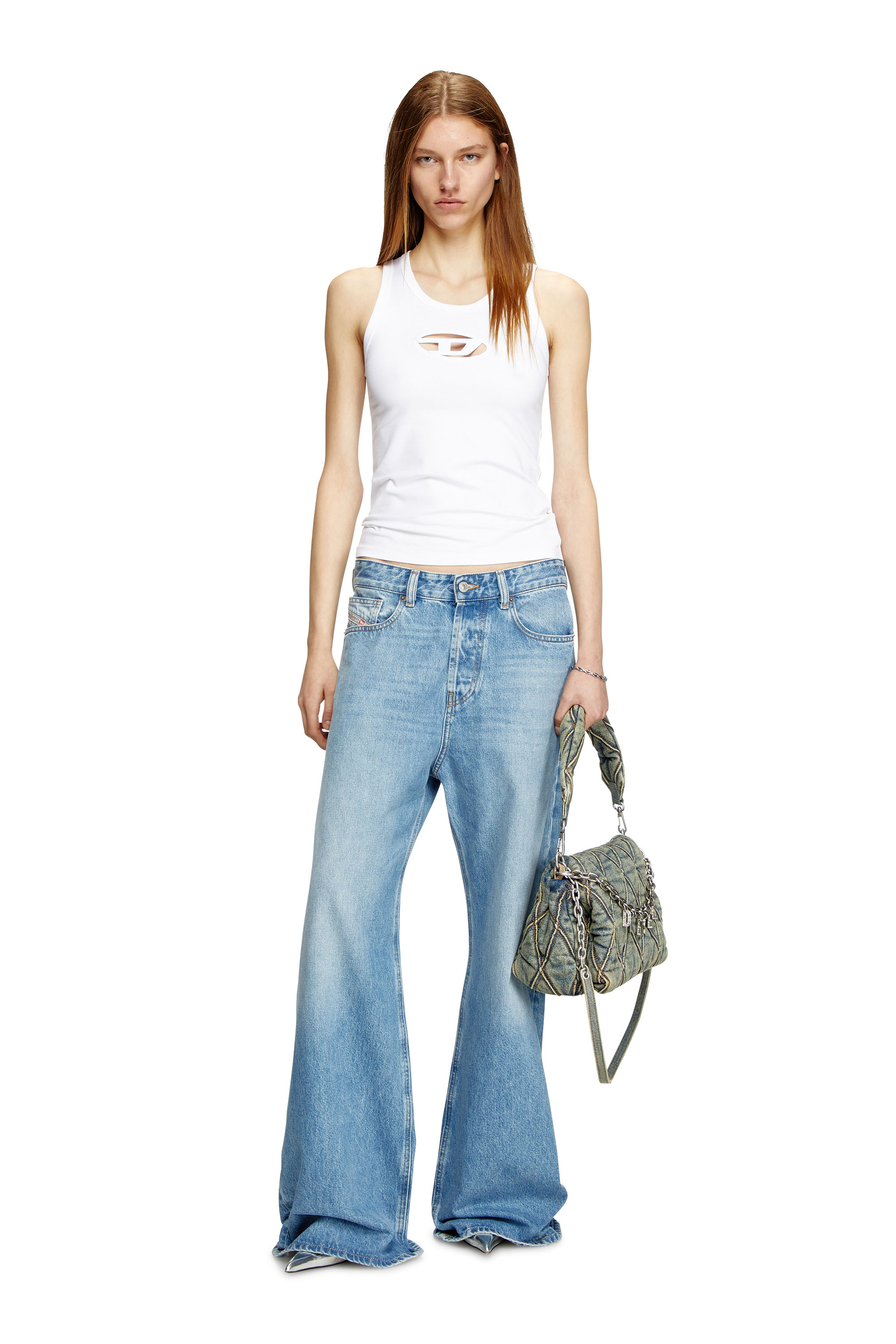 Diesel - T-LYNYS-OD, Canotta con logo Oval D cut-out Donna in Bianco - 1