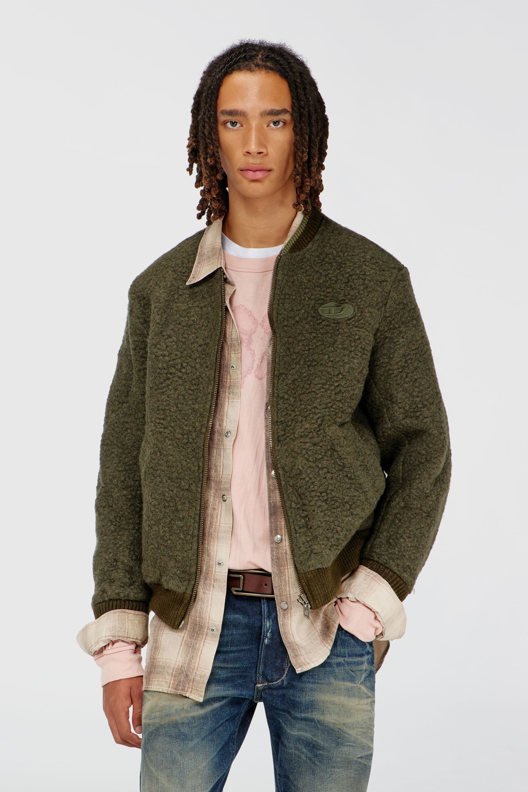 Diesel - S-REDS, Bomber in misto lana con bordi a costine Uomo in Verde - 1