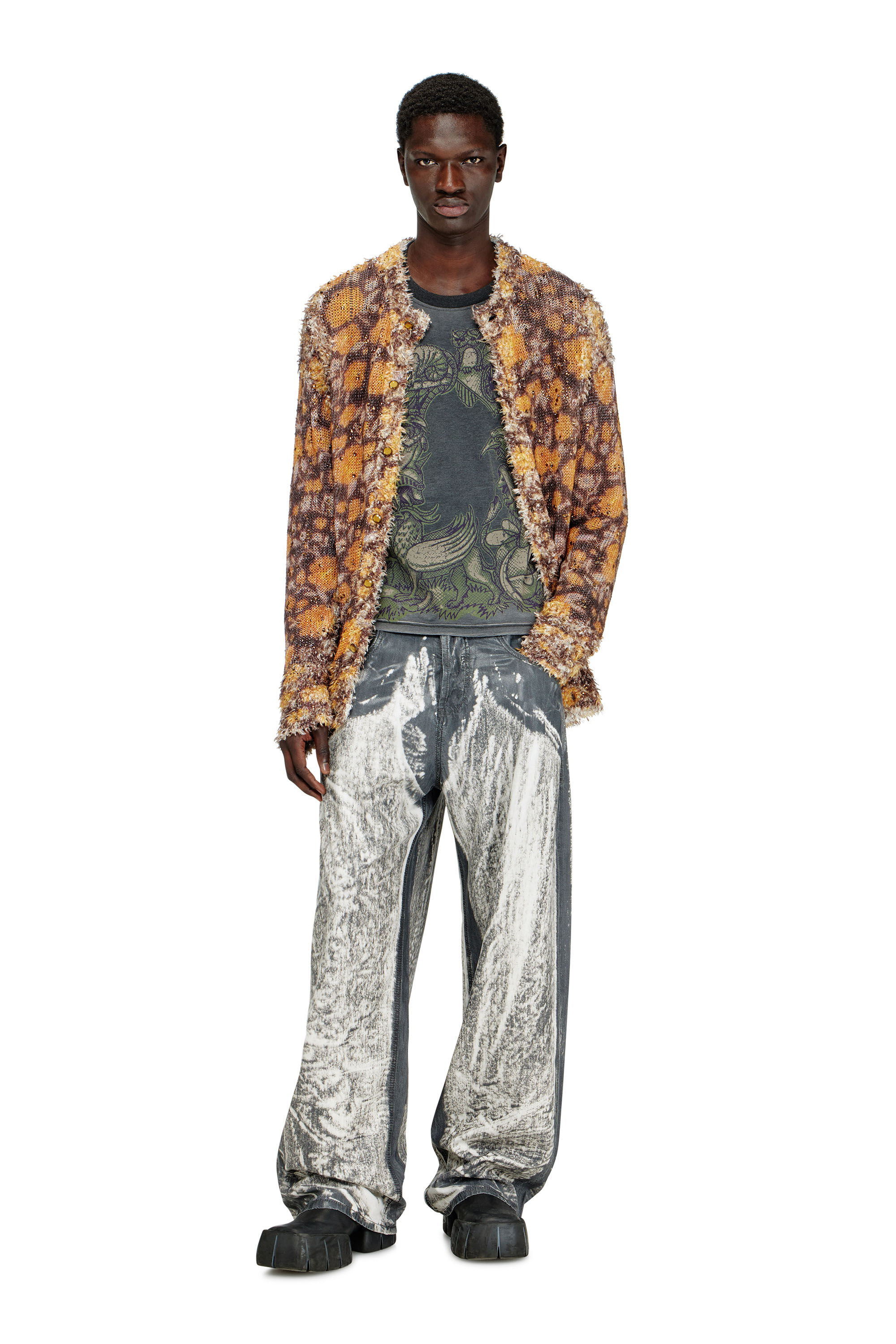 Diesel - T-JORI-A, T-shirt a manica lunga con stampa sfumata Uomo in Nero - 2