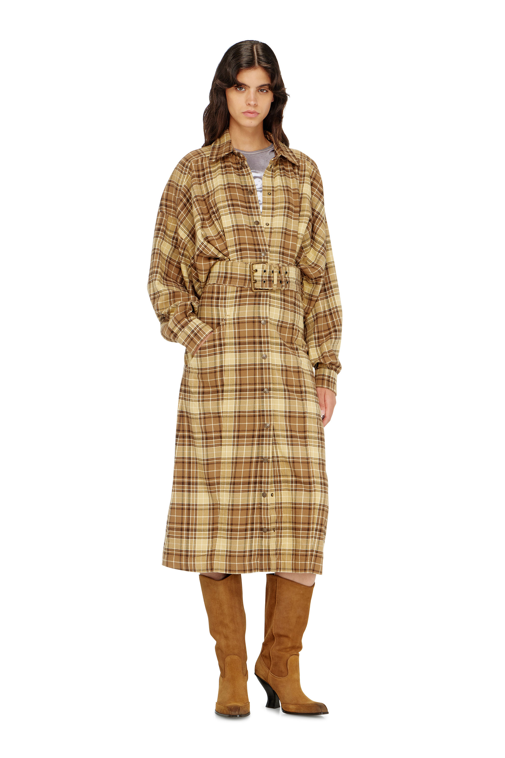 Diesel - D-EDALUS, Abito midi in flanella a quadri con cintura wide Donna in ToBeDefined - 3