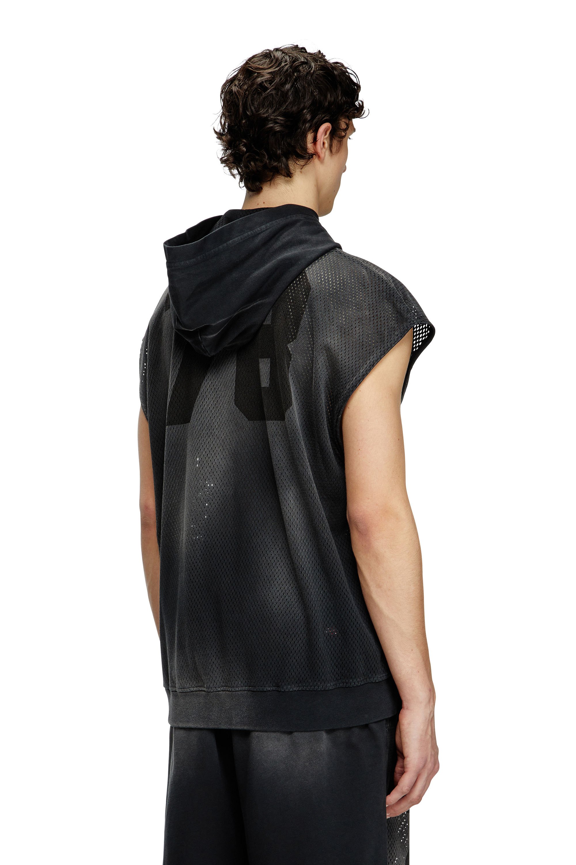 Diesel - S-BOXT-SL-MESH, Hoodie senza maniche in rete e jersey Uomo in Nero - 4