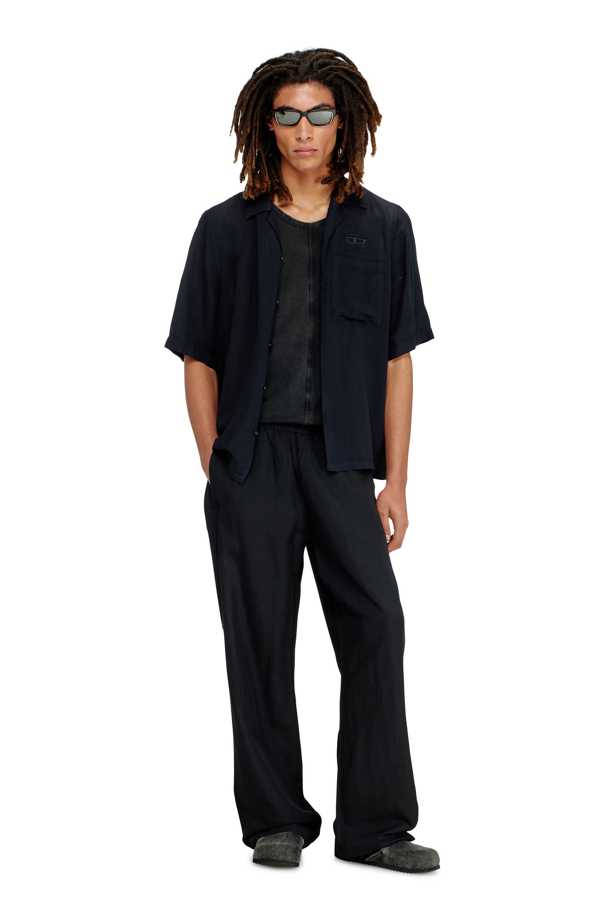 Diesel - S-BRACK-PGBS, Camicia in misto lino a maniche corte Uomo in Nero - 1