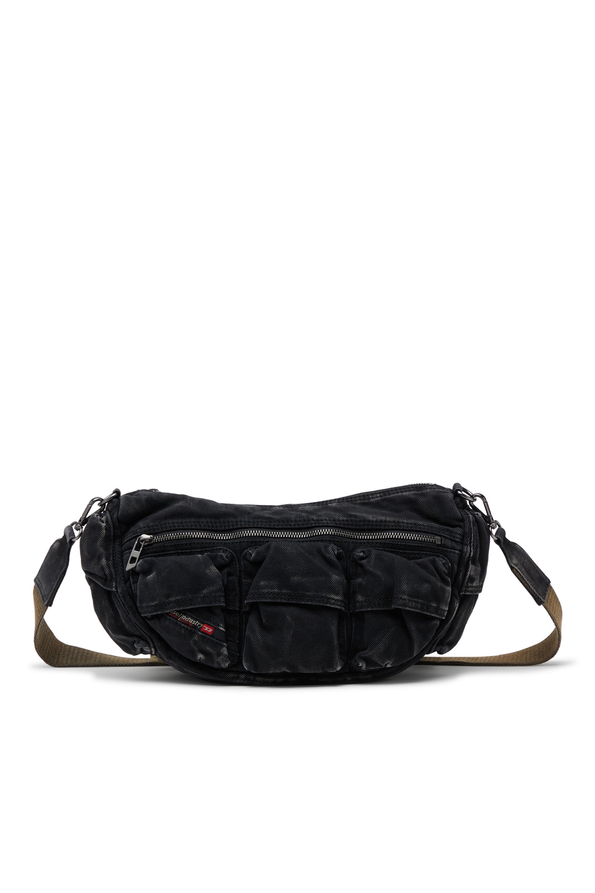 Diesel - MULTI-PKTS SHOULDER BAG X, Multi-Pkts-Borsa multipocket in denim washed Unisex in Nero - 1