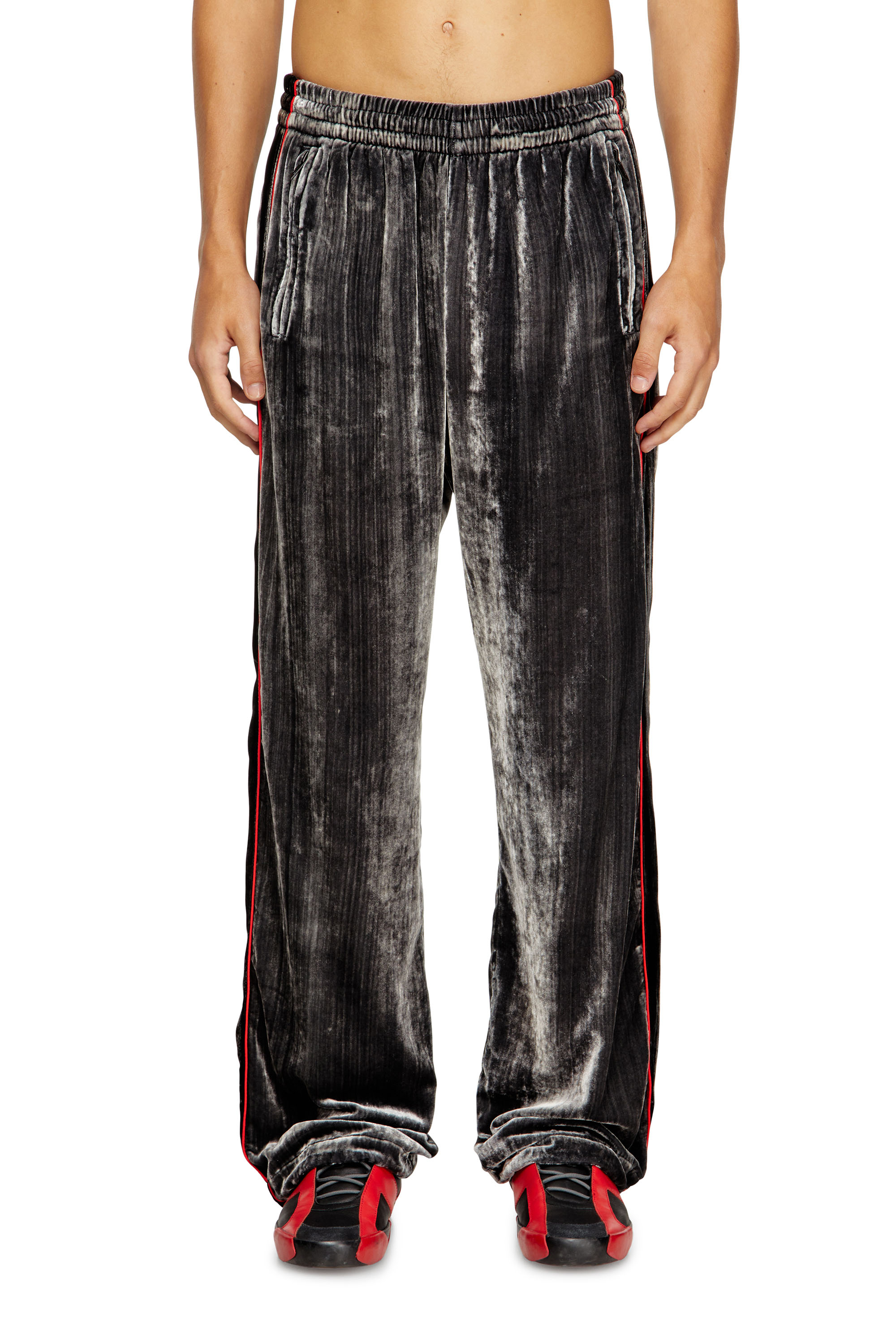 Diesel - P-HAY, Pantaloni tuta in velluto distressed Uomo in Grigio - 1