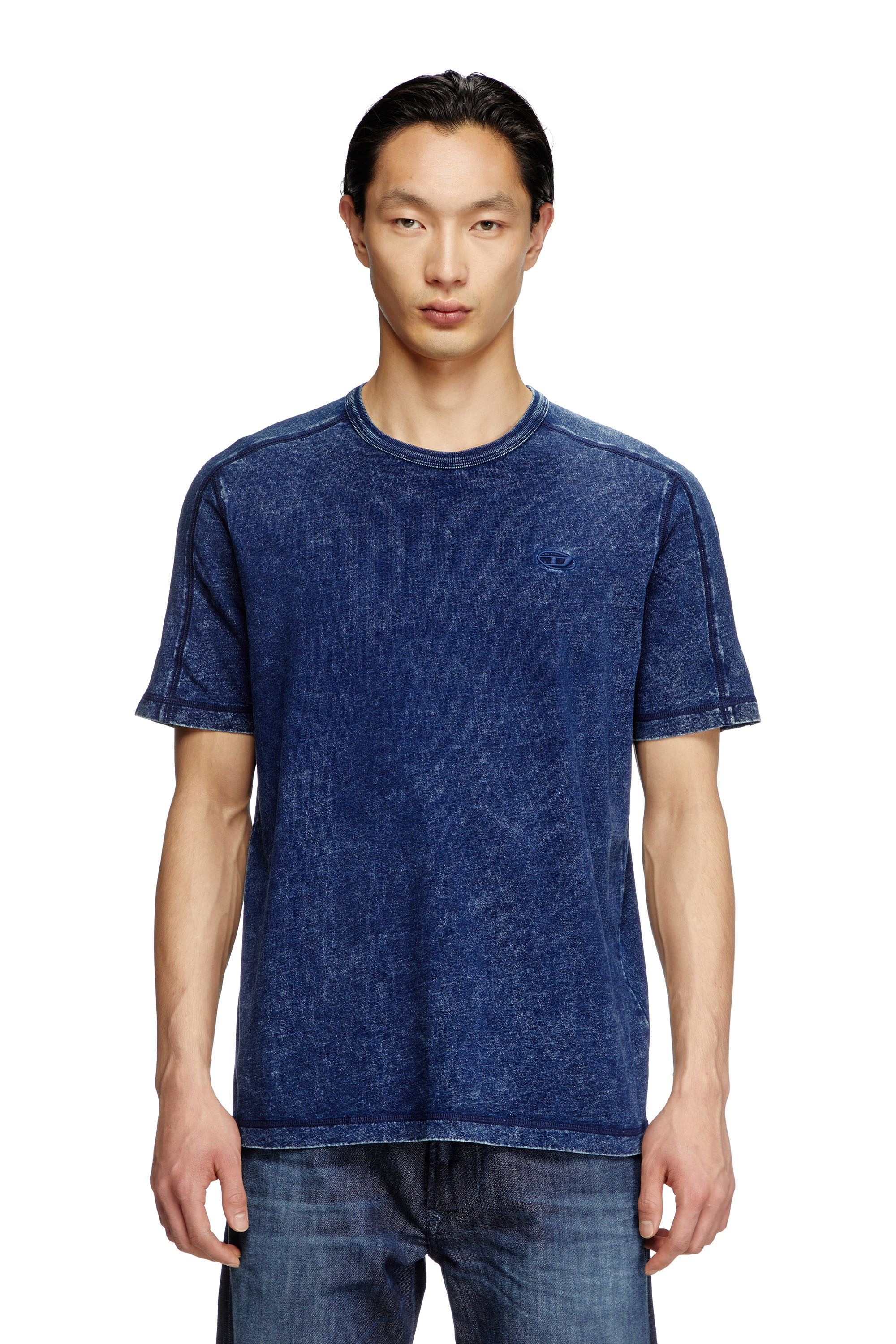 Diesel - T-ADJIND, T-shirt in jersey effetto denim Uomo in Blu - 1