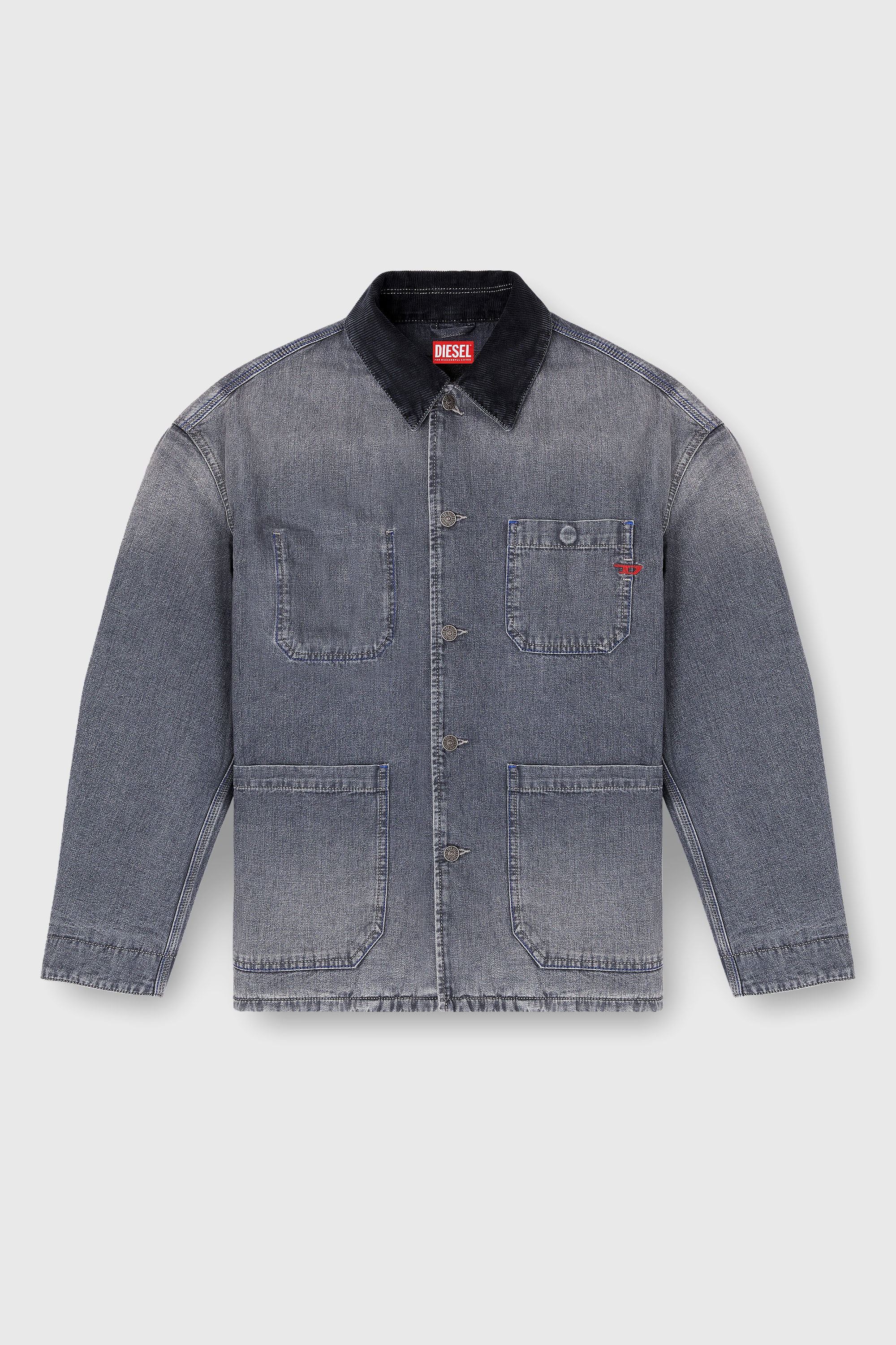 Diesel - D-STACK-U-L, Giacca in denim utility con colletto a contrasto Unisex in Grigio - 2