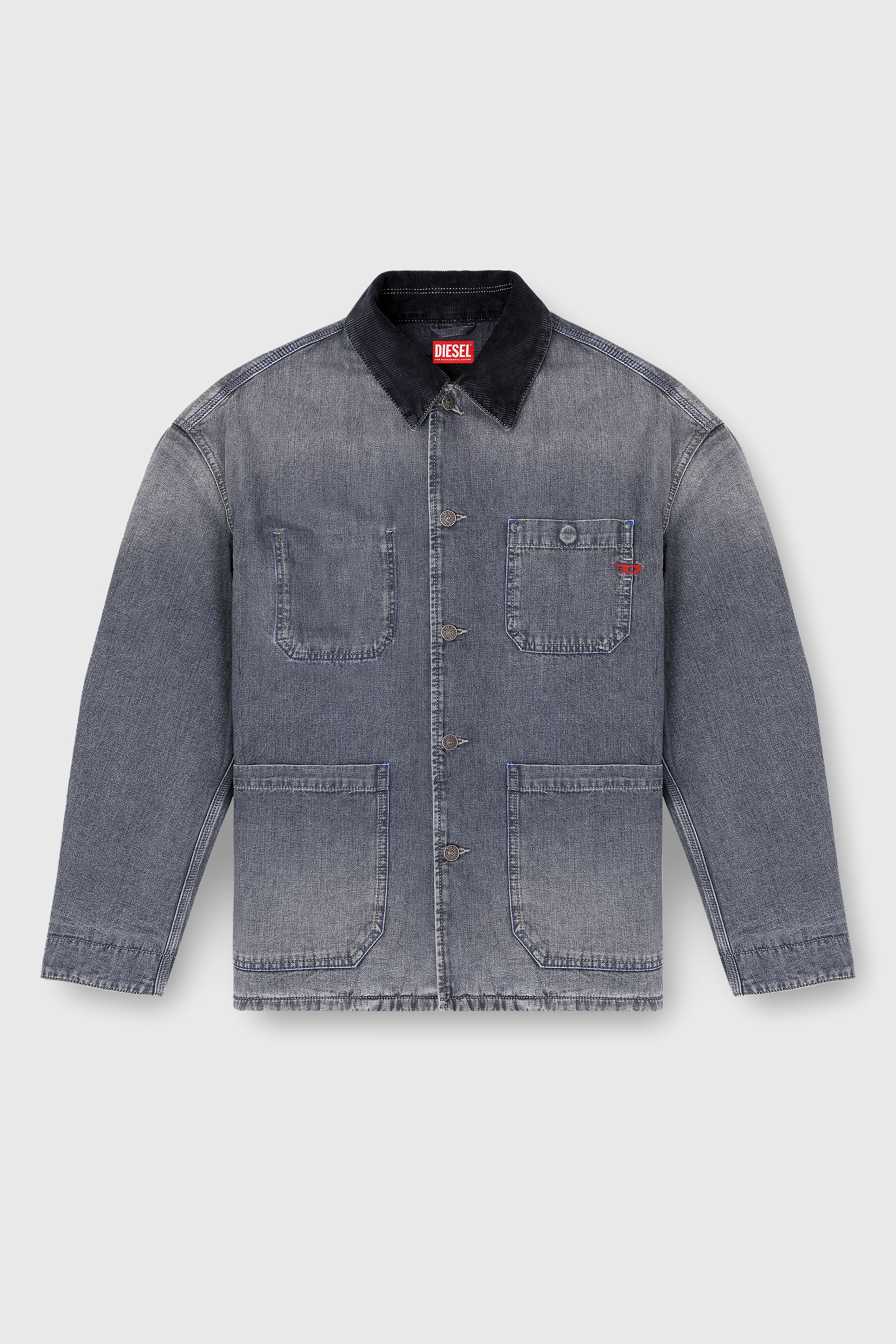 Diesel - D-STACK-U-L, Giacca in denim utility con colletto a contrasto Unisex in Grigio - 2