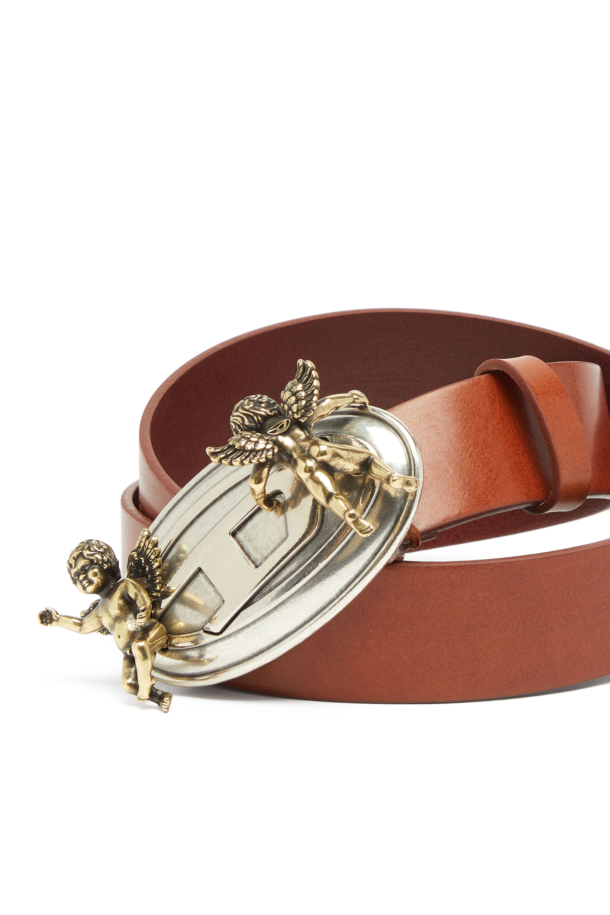 Diesel - B-OVAL ANGELS 35, Cintura 3,5 cm in pelle con fibbia Oval D cherubino Donna in Marrone - 3