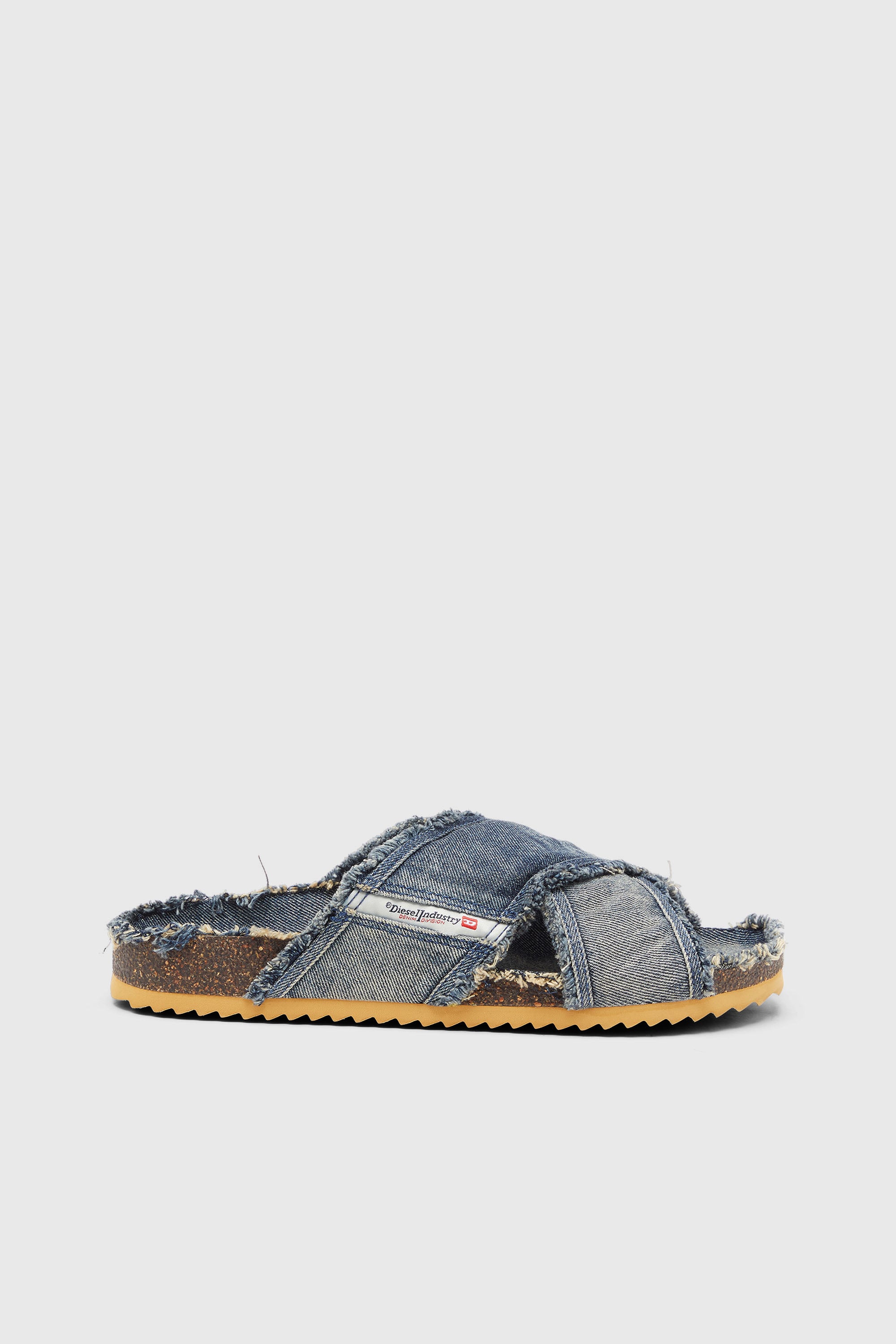 Diesel - D-WOODSTOCK CROSS, D-Woodstock-Ciabatte con fasce incrociate in denim sfrangiato Uomo in Blu - 1