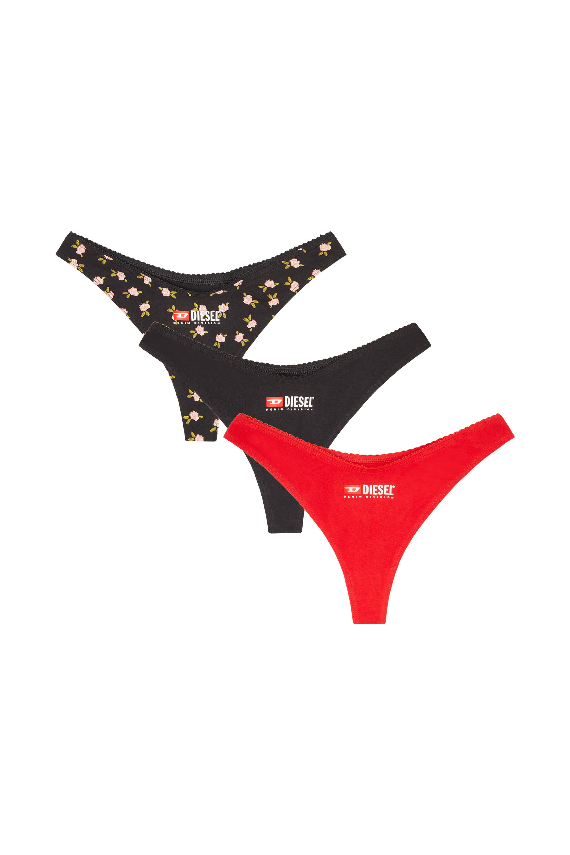 Diesel - PUNCHY-D-CORE-3PACK, Set da tre perizoma in cotone stretch con stampa floreale Donna in Nero - 1