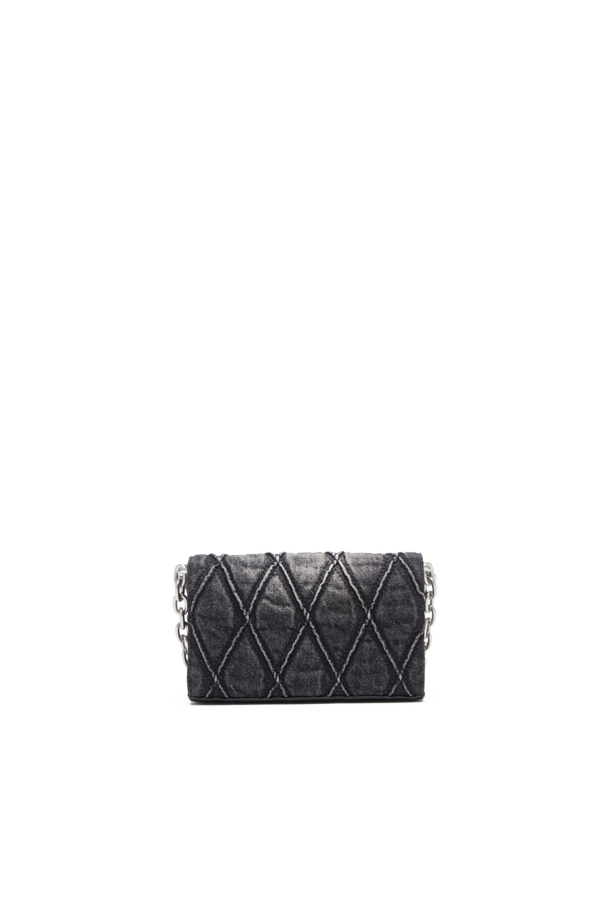 Diesel - CHARM-D WALLET STRAP, Portafoglio con tracolla in denim a rombi Donna in Nero - 2