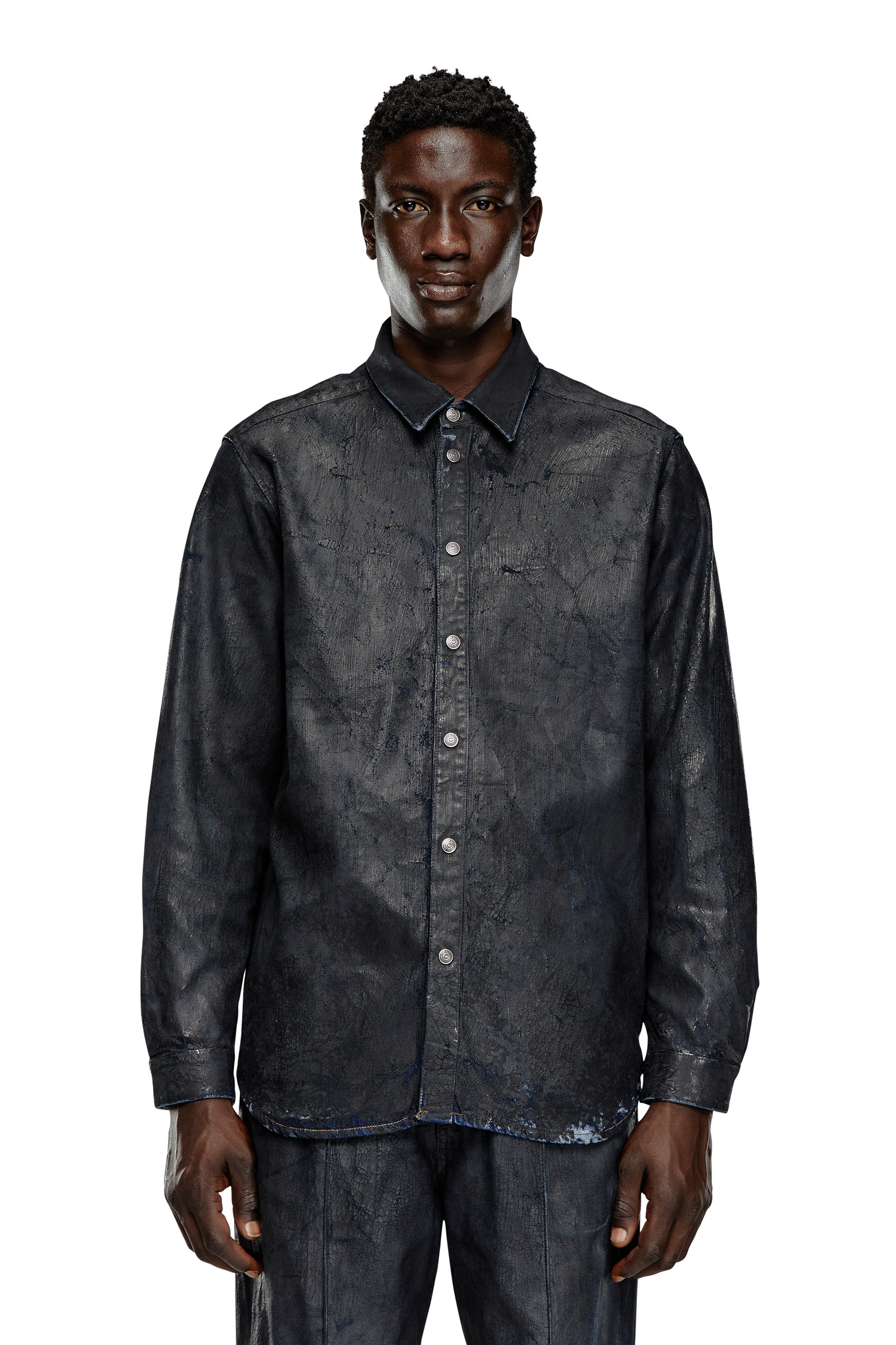Diesel - D-SIMPLY-FSE, Camicia in denim con coating craquel&eacute; Uomo in Nero - 6
