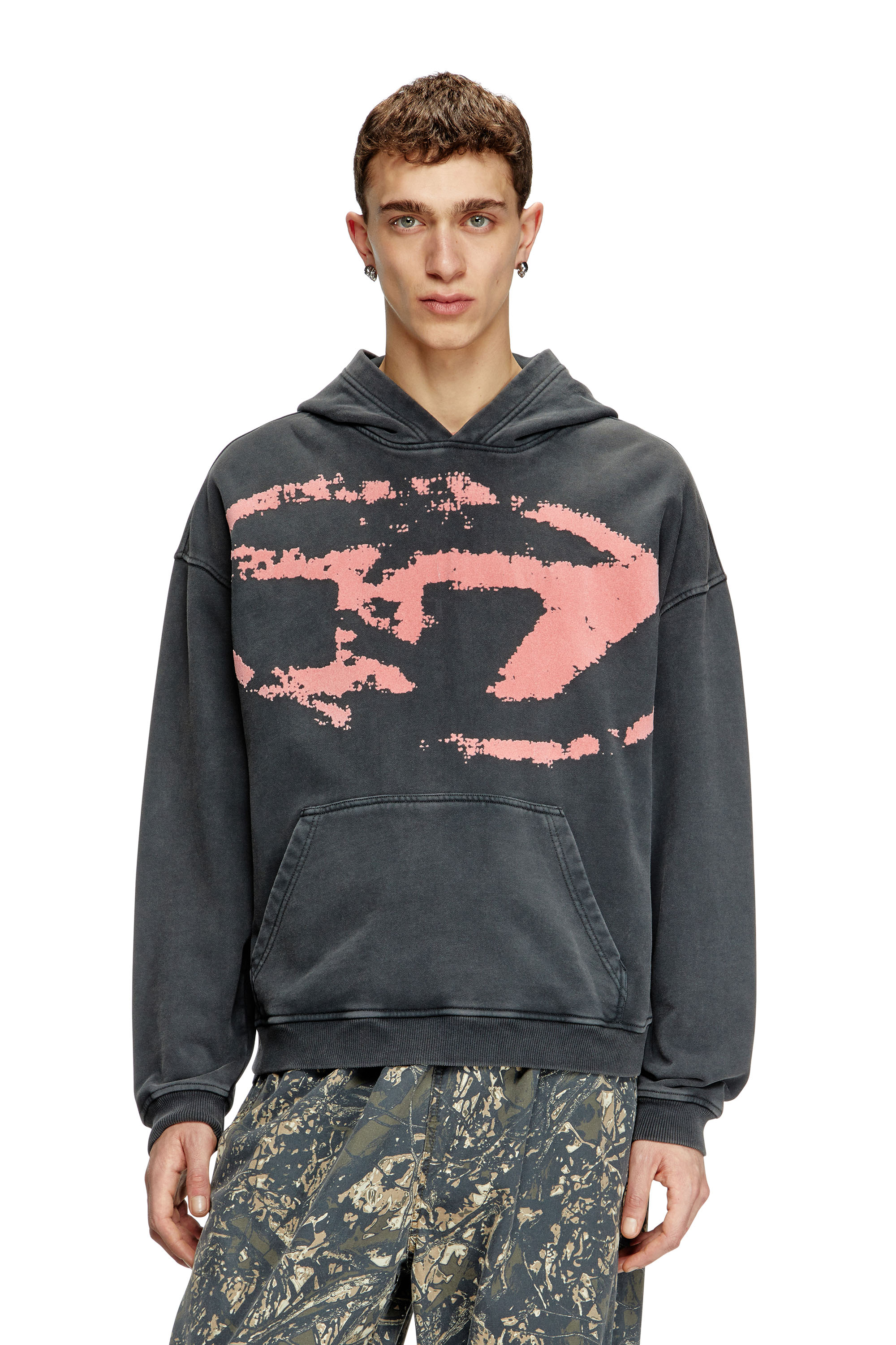 Diesel - S-BOXT-HOOD-R10, Hoodie con logo Oval D floccato Uomo in Nero - 1