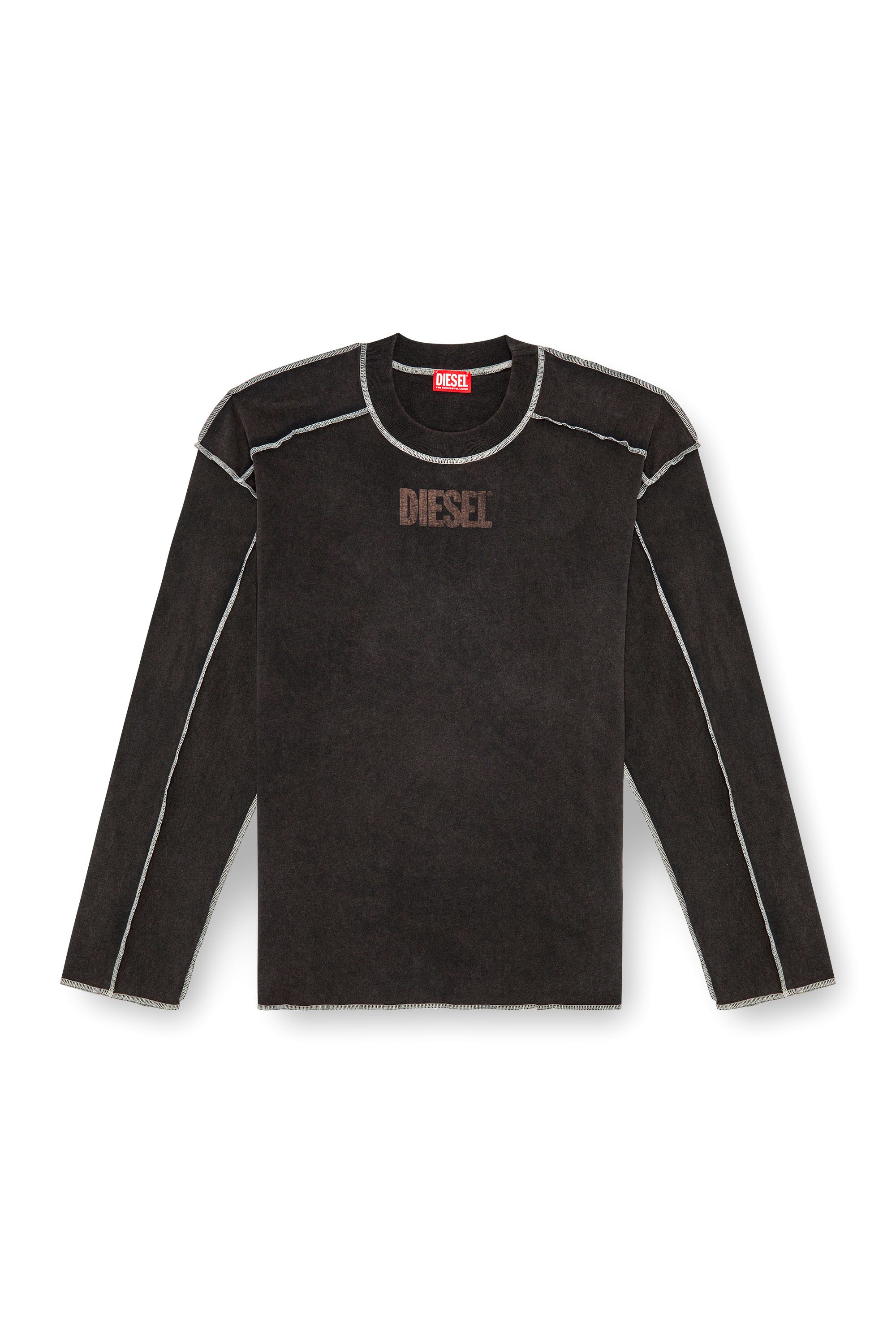 Diesel - T-CRAOR-LS, Man's Long-sleeve T-shirt with inside-out effect in Dark grey - 3