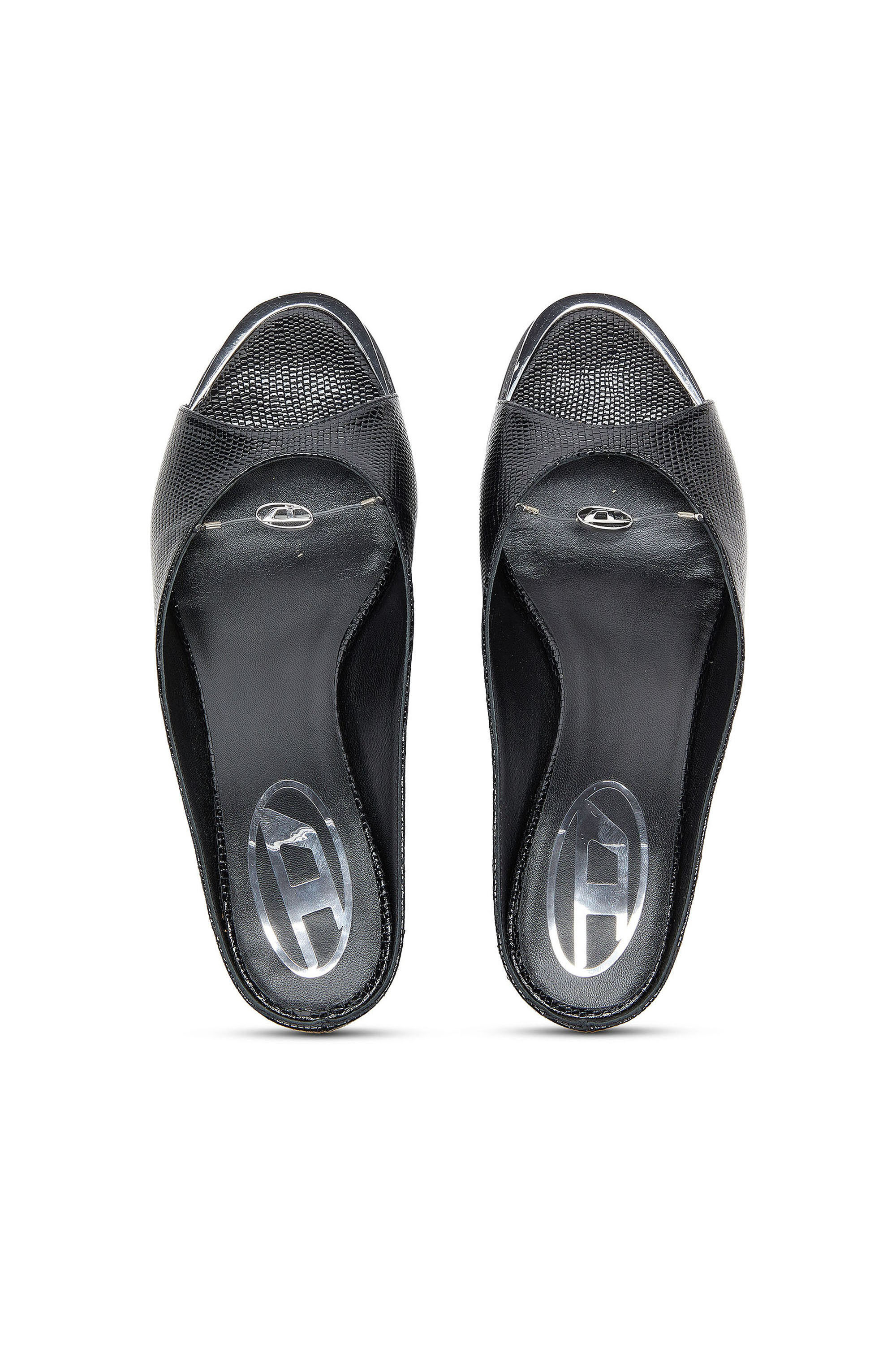 Diesel - D-DIAM'S-SA-40, D-Diam's - Mules in pelle con Oval D sospeso Donna in Nero - 4